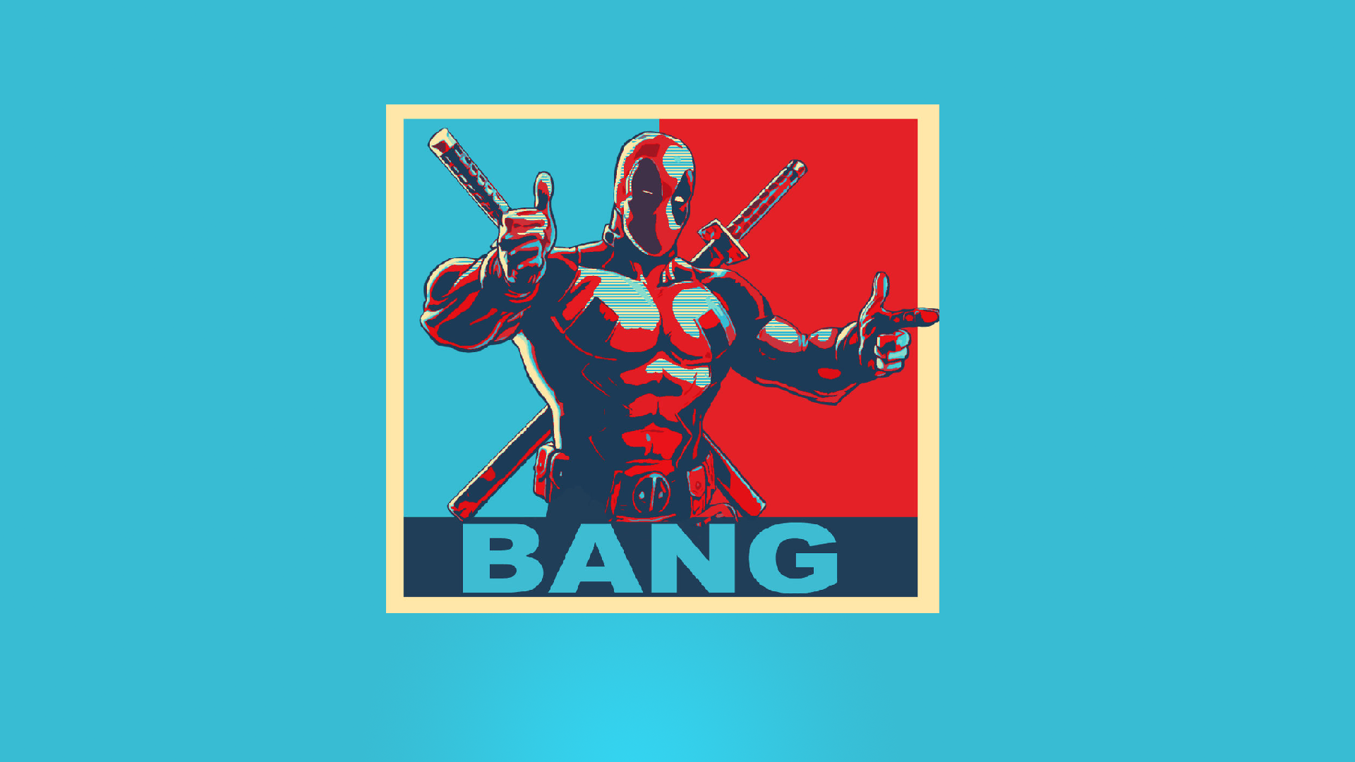 Marvel Comics Deadpool Cyan Background Red Cyan Thumbs Up 1920x1080