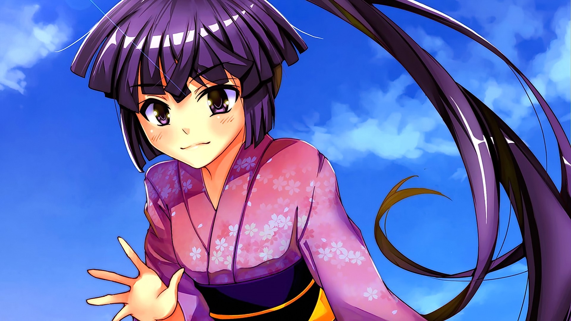 Anime Anime Girls Log Horizon Akatsuki Log Horizon Kimono Ponytail Long Hair Japanese Clothes Purple 1920x1080