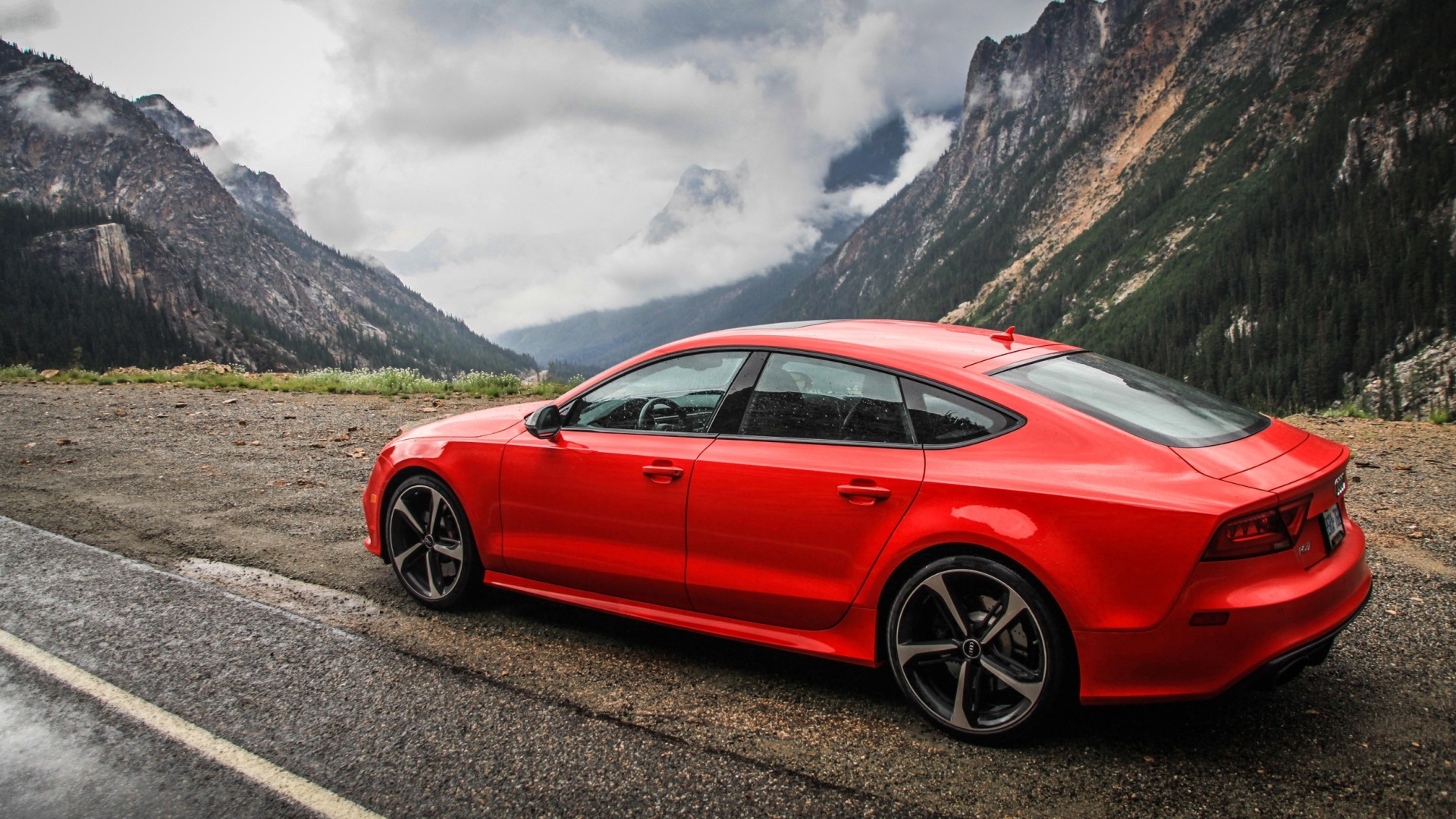 Audi RS7 Audi Red Cars Mountains Vehicle Car 1920x1080