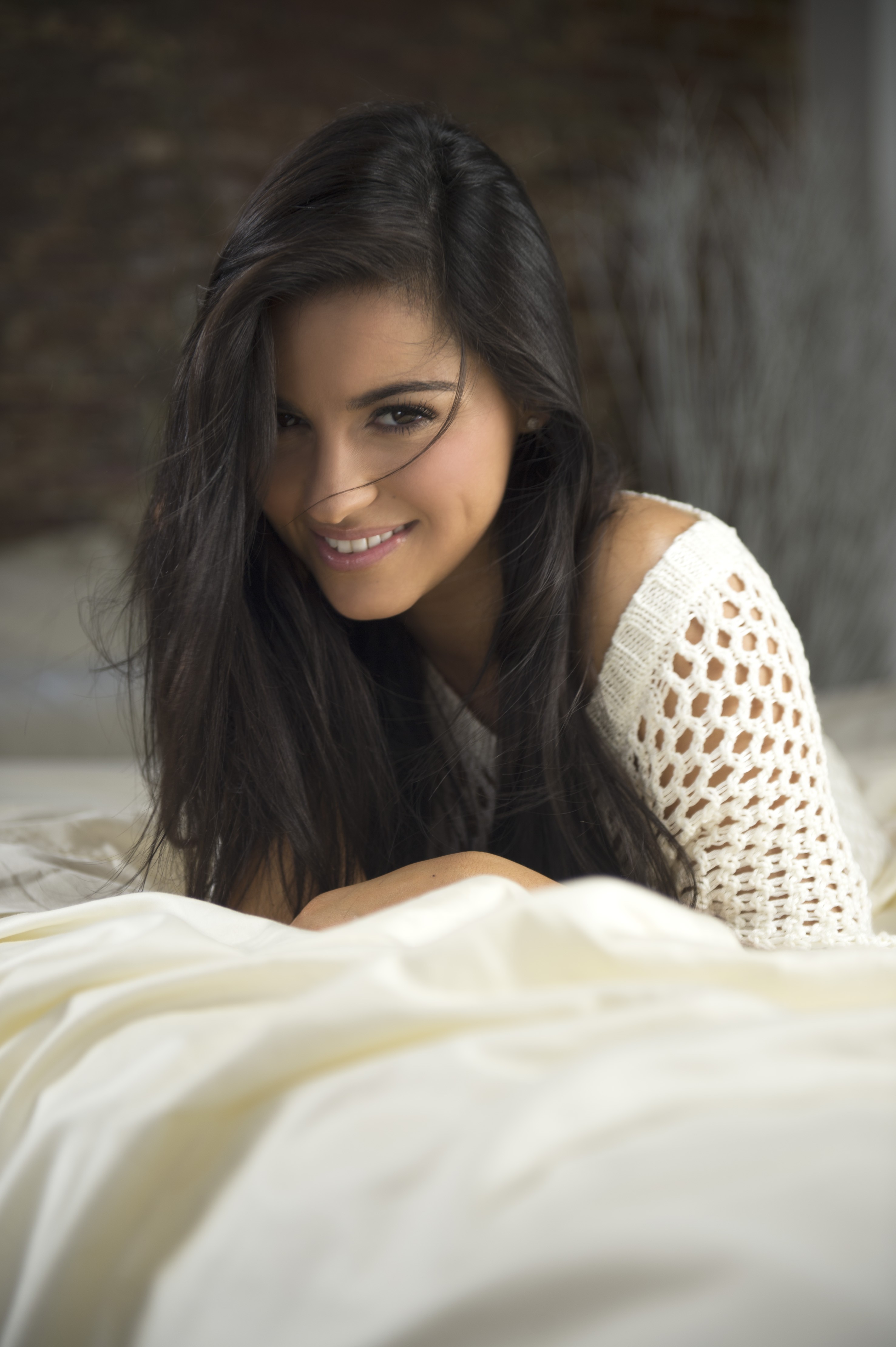 Maite Perroni Latinas Women Mexican Mexican Model Black Hair White Sweater Long Hair Smiling Actress 2953x4436