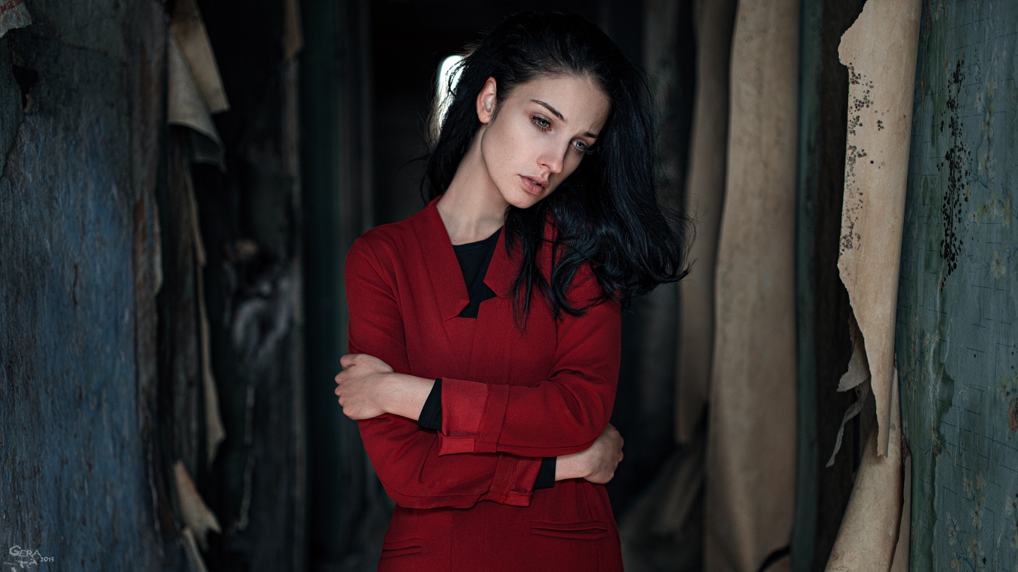 Women Model Alla Berger Red Coat Coats Black Hair 2048x1152