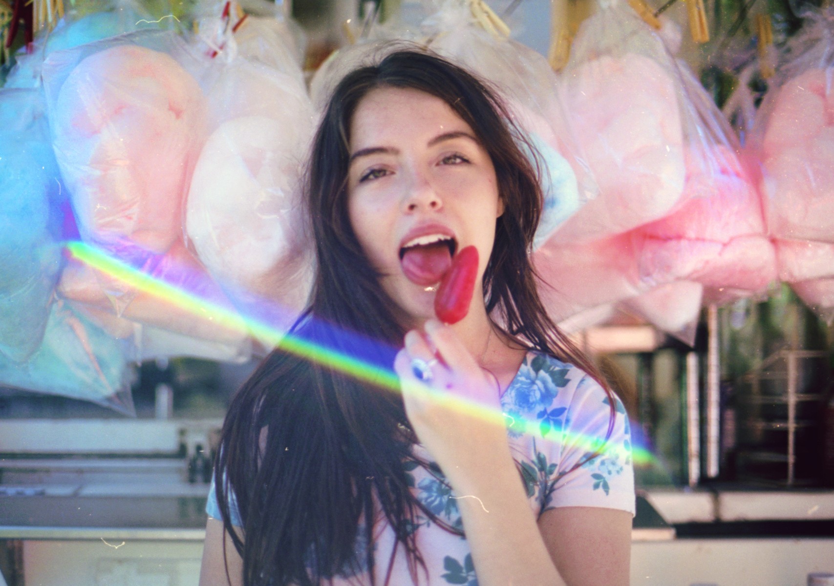Women Brunette Cotton Candy Looking At Viewer Eating Popsicle Tongues 1707x1200