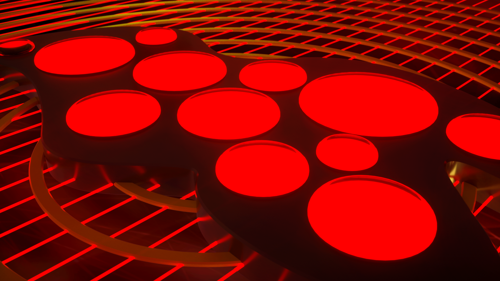 Red Glowing Neon Shapes Geometry Circle Abstract 3D Abstract Grid Line Art 1920x1080