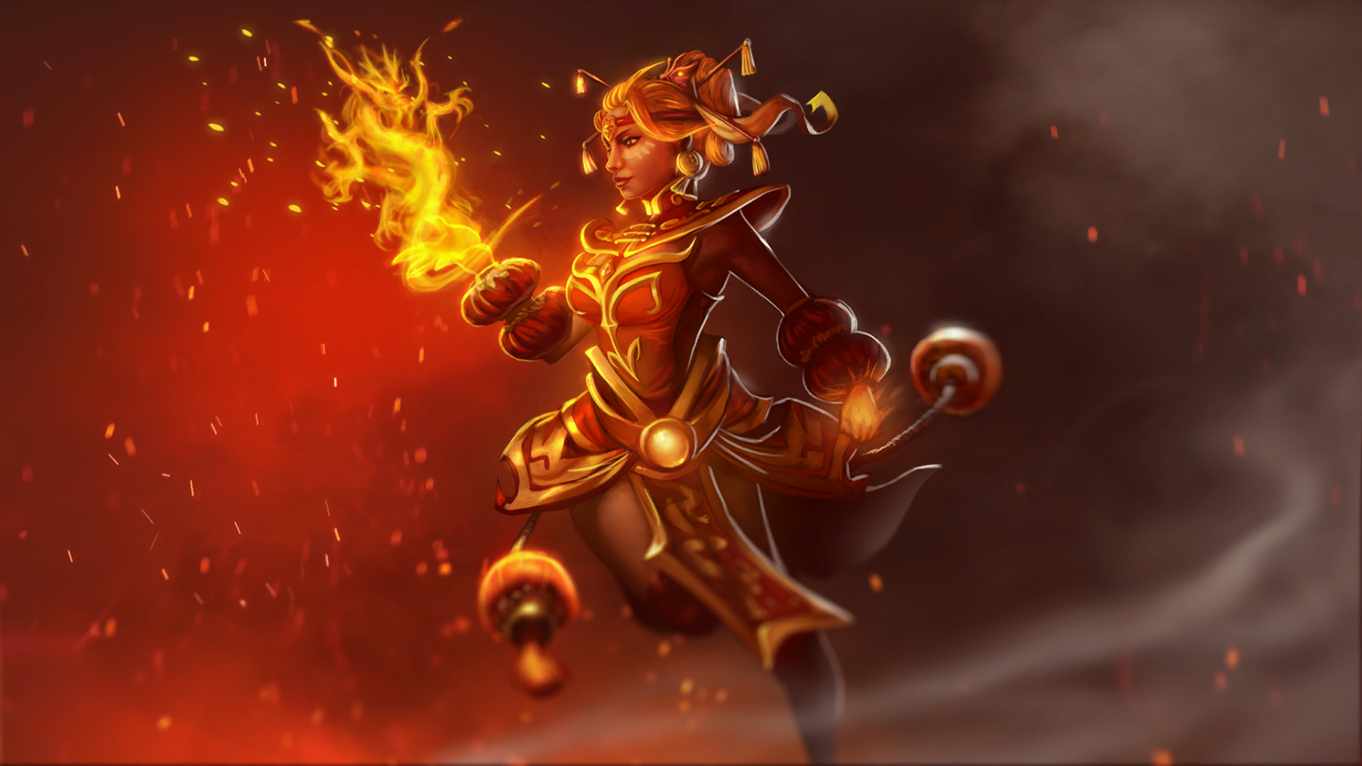 Dota 2 Lina Fantasy Girl Magic Fire Fantasy Art PC Gaming 1920x1080