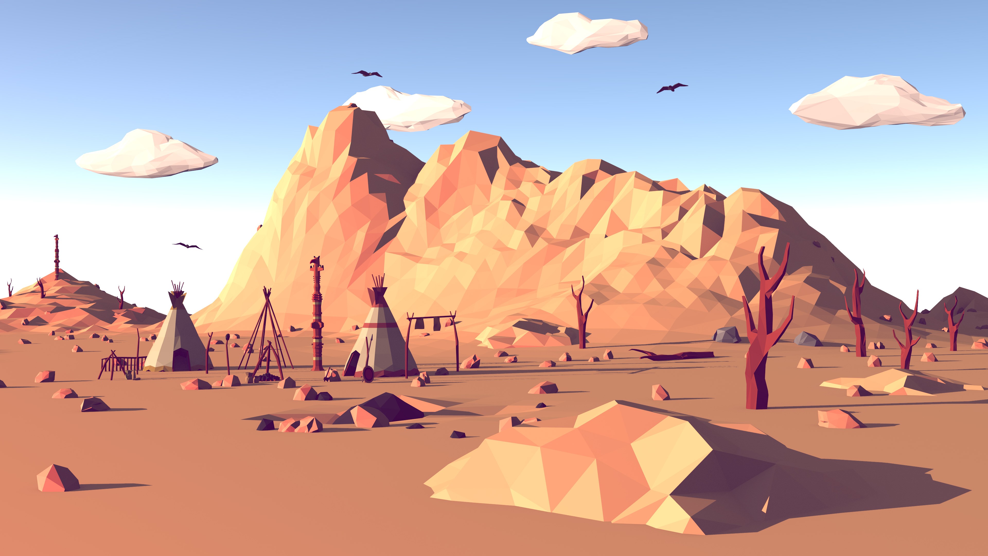 Polygon Art Landscape Sketches Minimalism 3840x2160