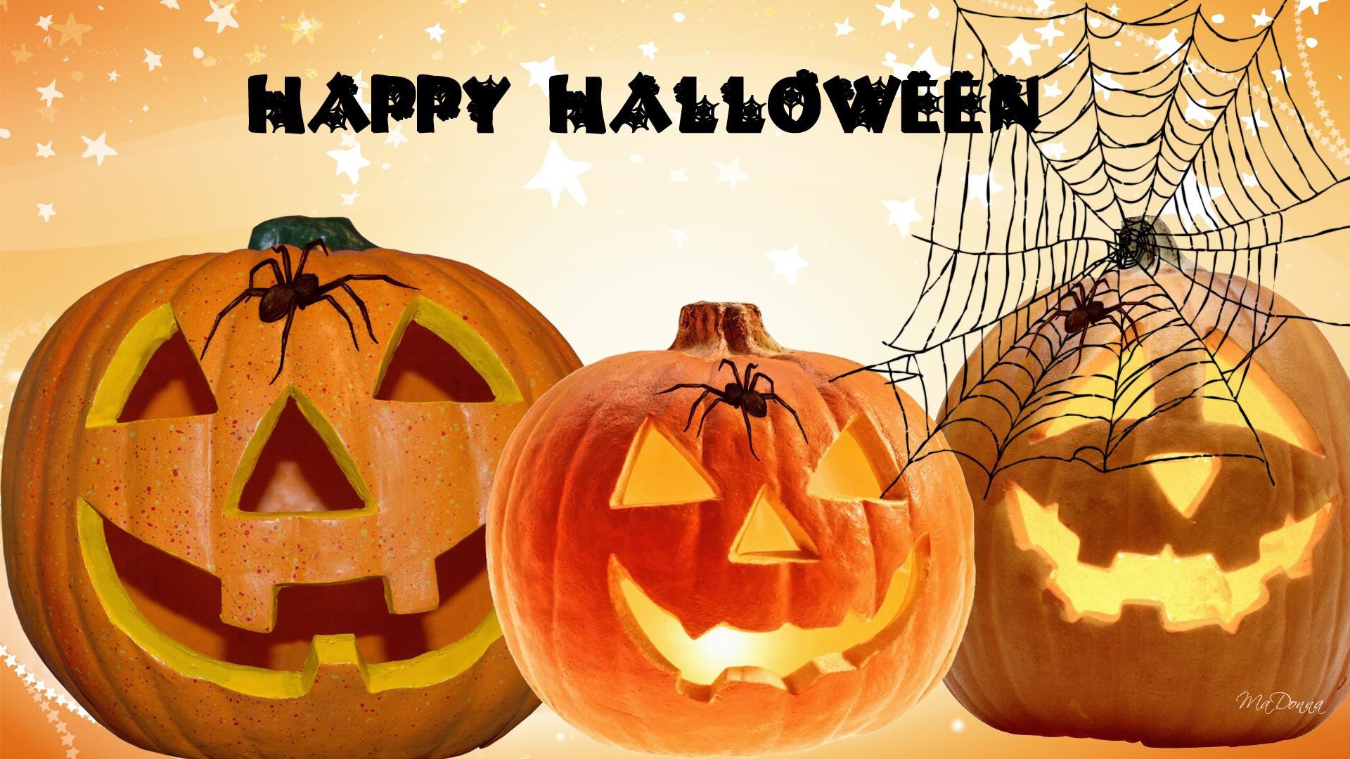 Holiday Halloween Jack O Lantern Happy Halloween Spider Spider Web 1920x1080