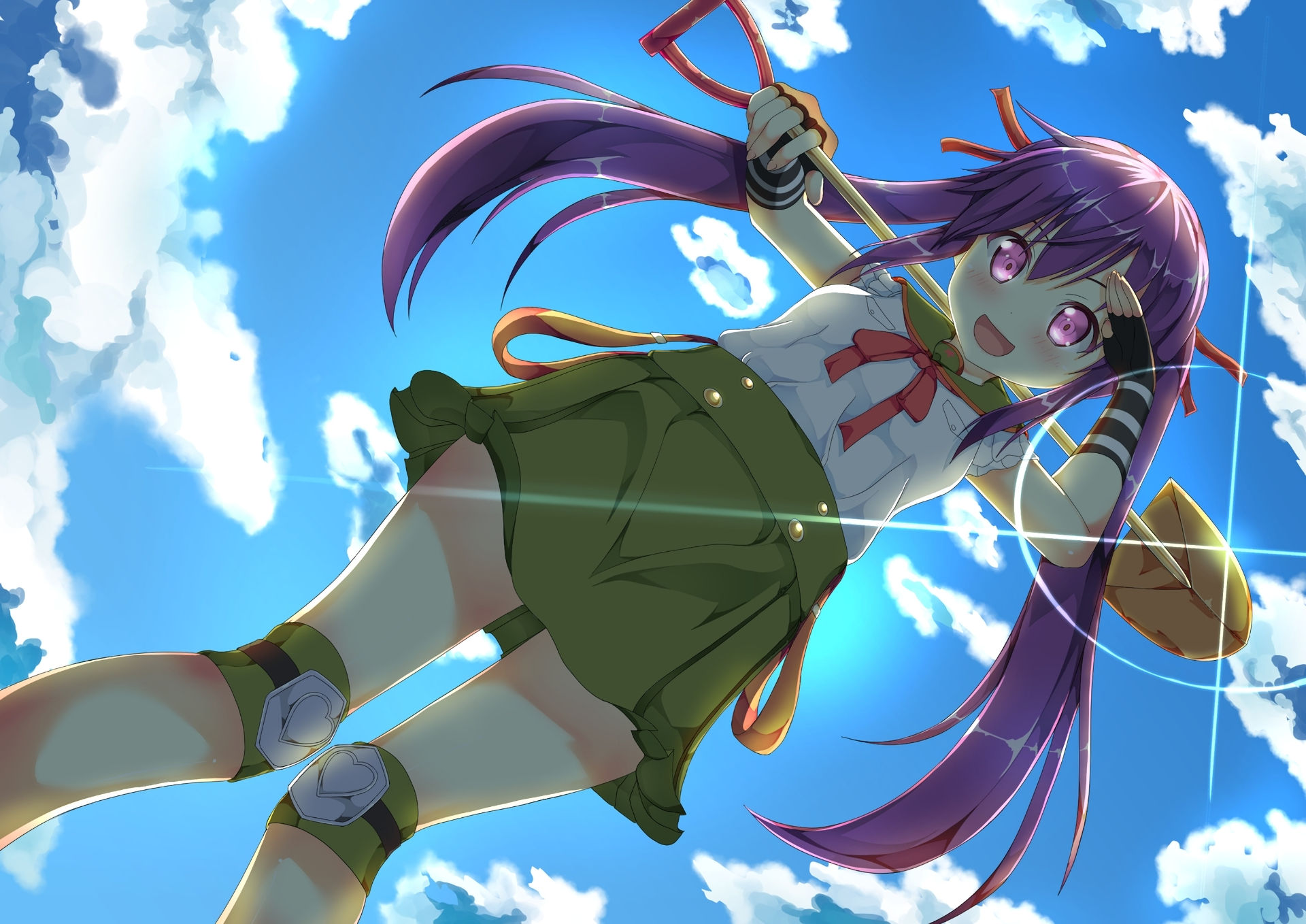Anime Gakkou Gurashi Anime Girls Purple Hair Purple Eyes Shovels Open Mouth 1920x1358