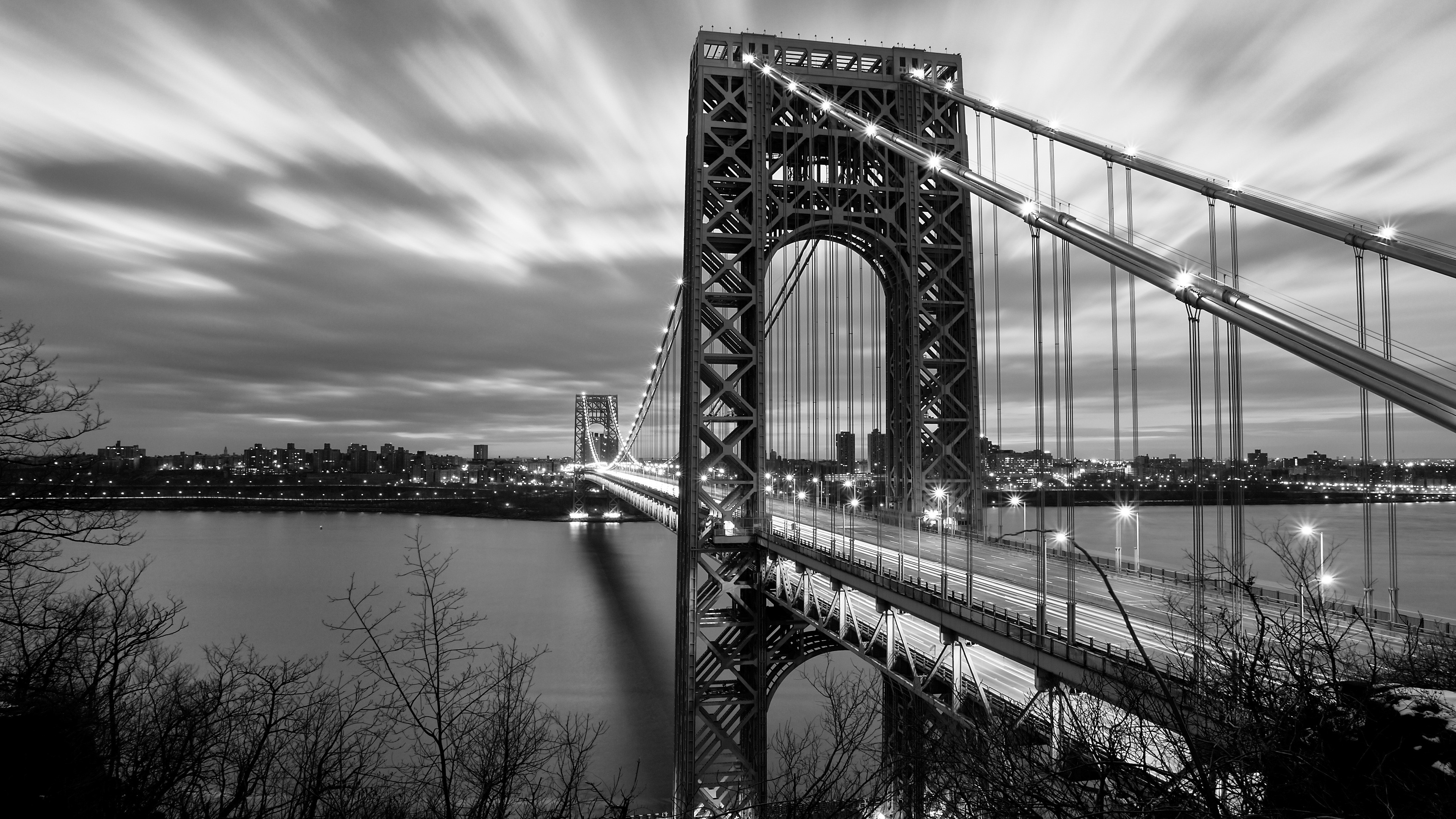 Bridge Monochrome City George Washington Bridge New York City 3840x2160
