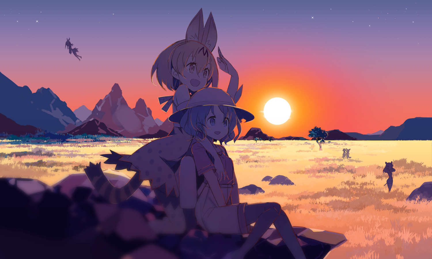 Anime Anime Girls Animal Ears Kemono Friends Sunset 1500x900