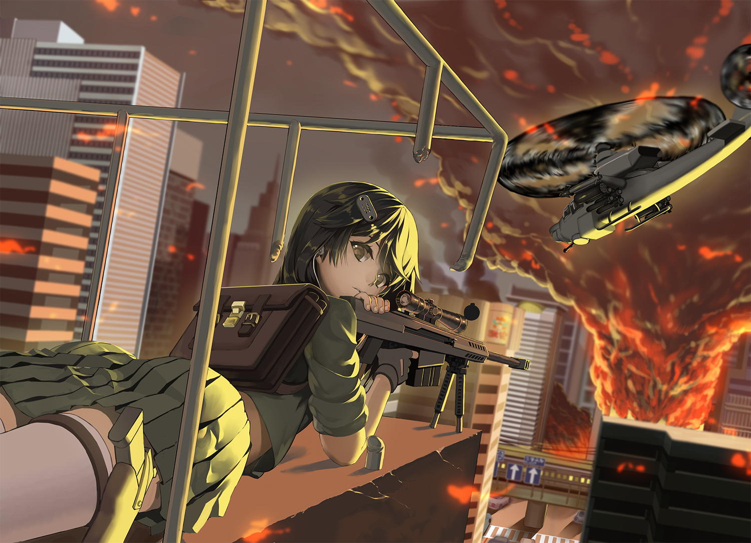 Anime Anime Girls Sniper Rifle Weapon Gun AH 64 Apache City M82A1 1500x1086