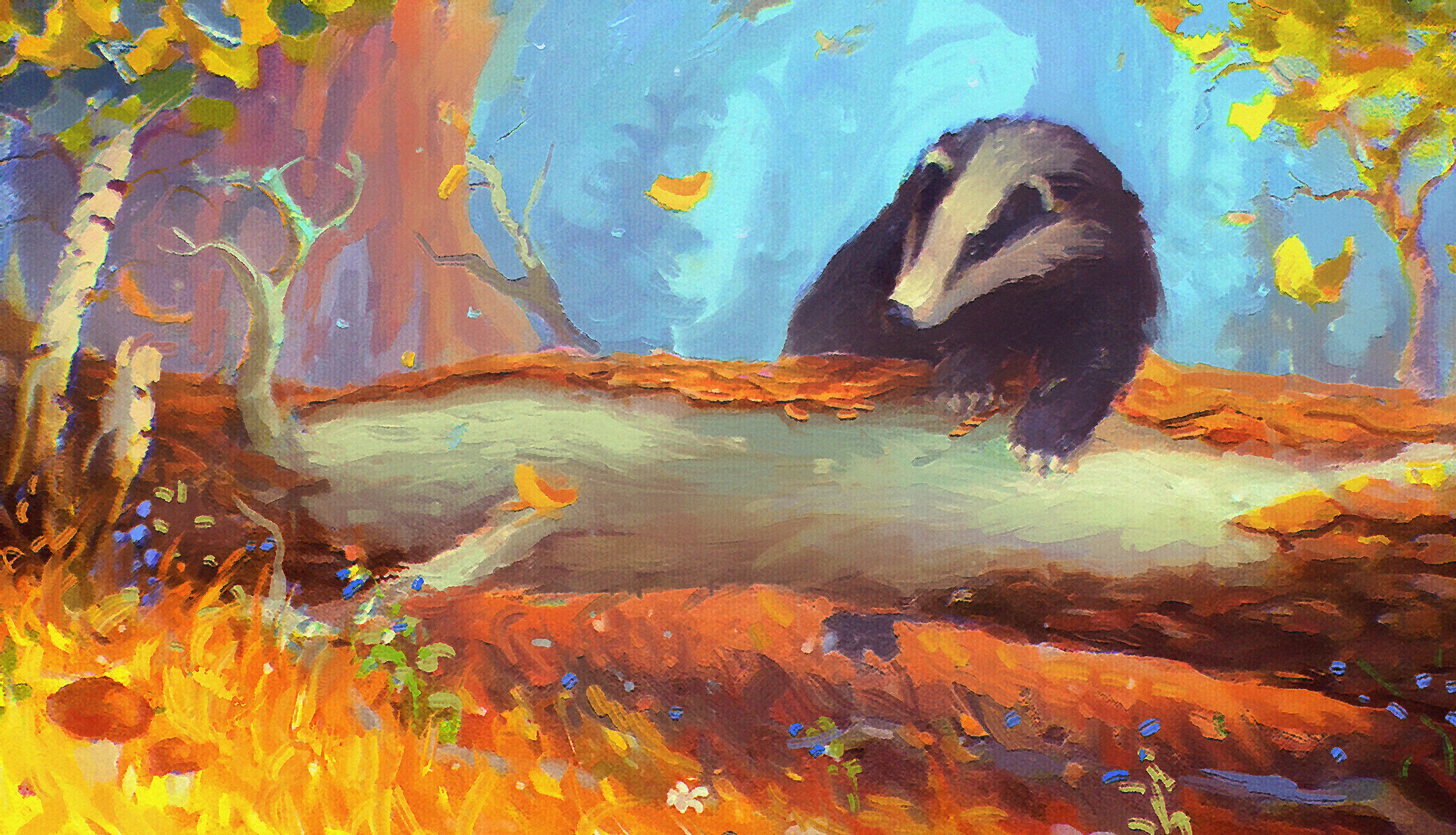 Badger Log Forest Painting 3700x2123