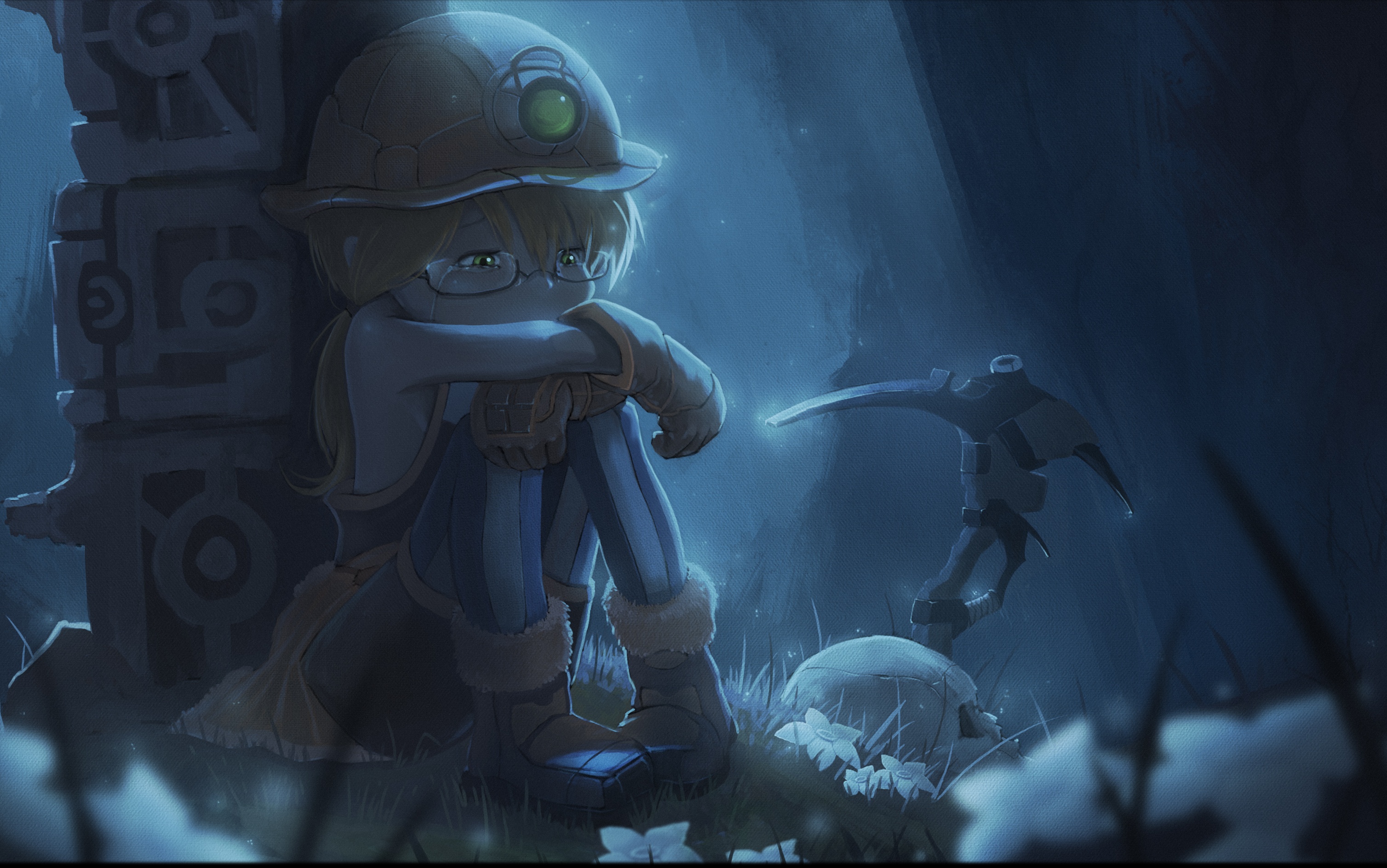 Riko Made In Abyss Made In Abyss Pickaxes Skull Flowers Blue 3016x1888