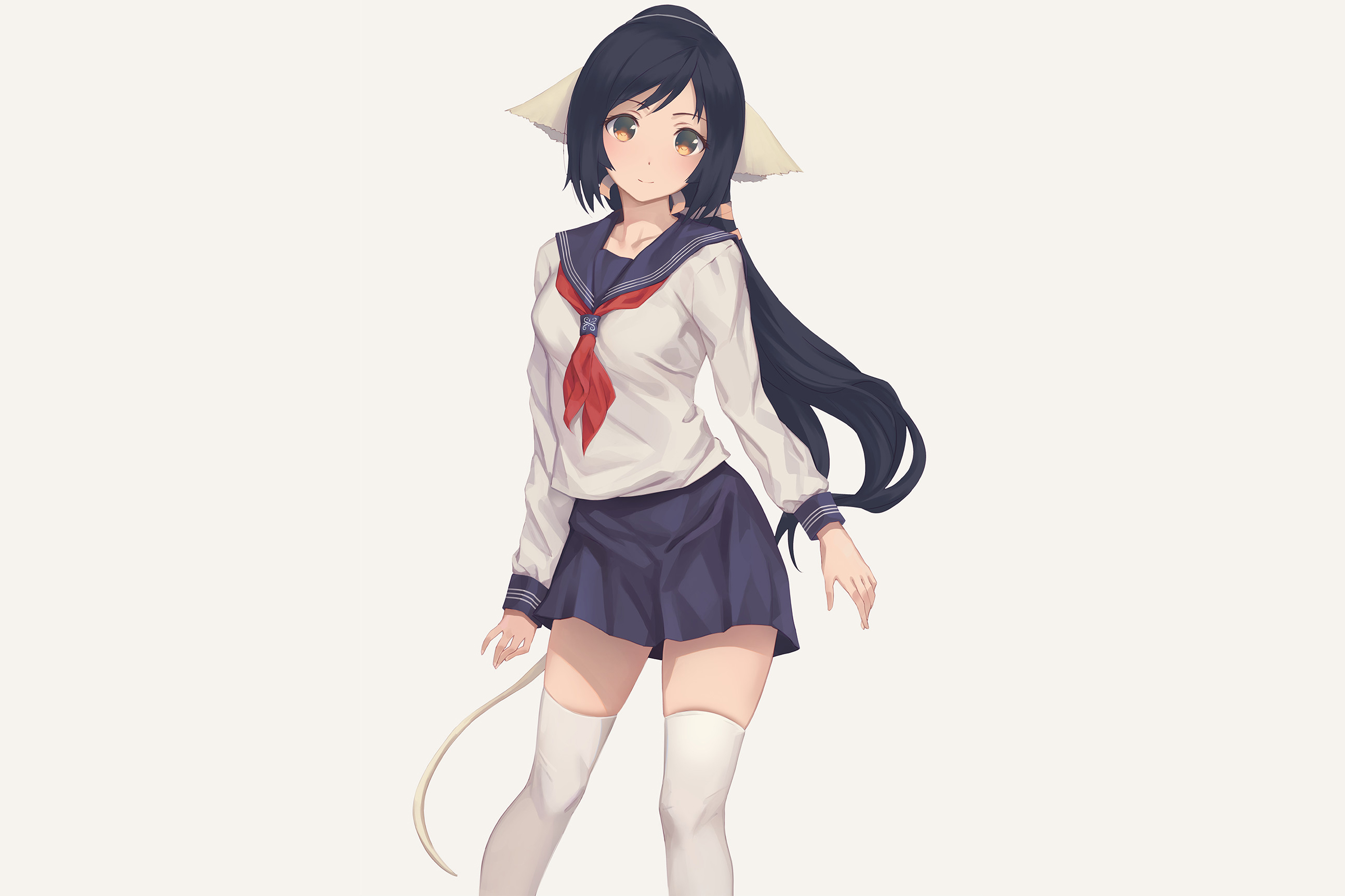 Anime Anime Girls Utawarerumono Kuon Utawarerumono Brunette Long Hair School Uniform Thigh Highs Smi 2589x1726