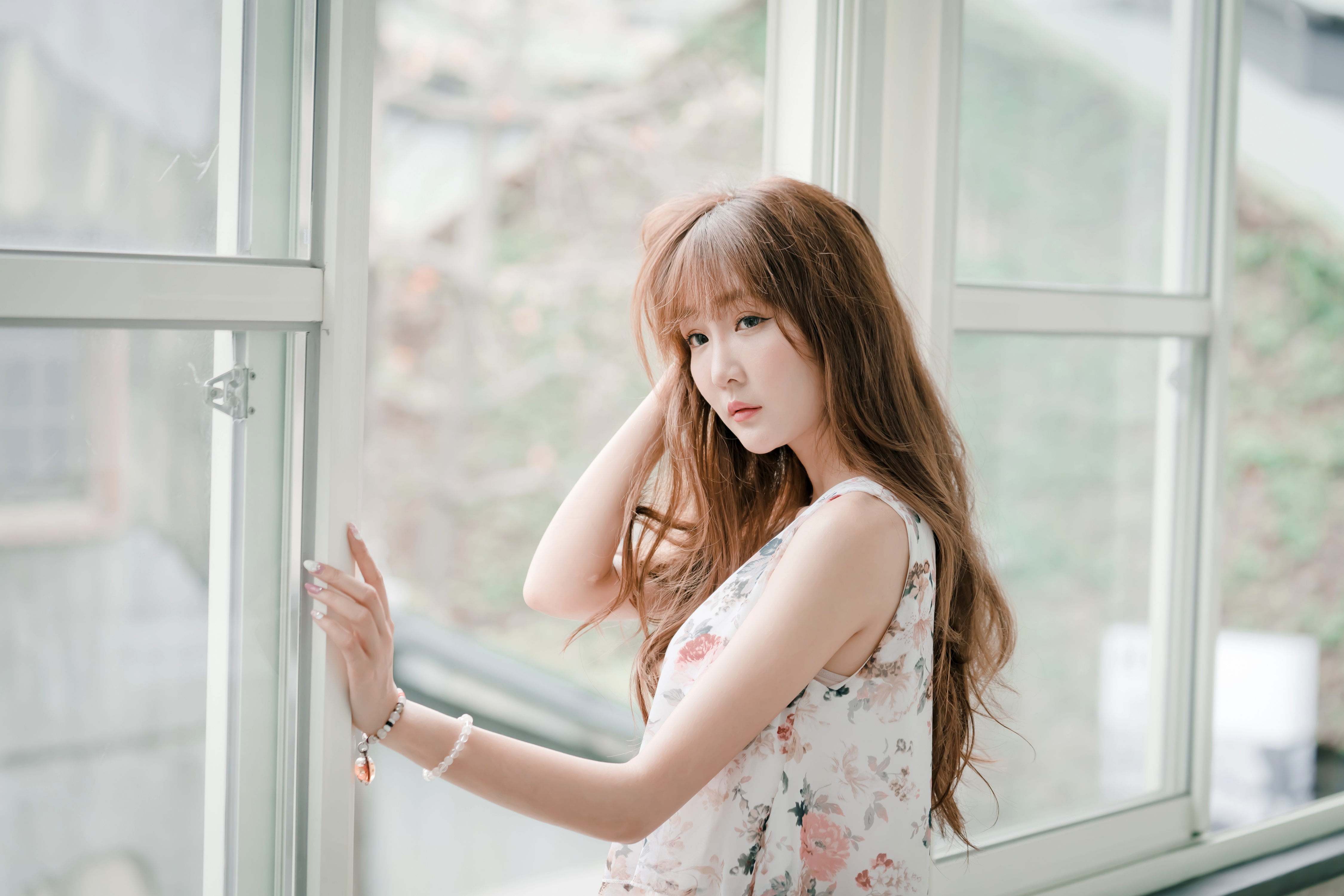 Asian Women Model Long Hair Brunette Window Frames 4500x3002