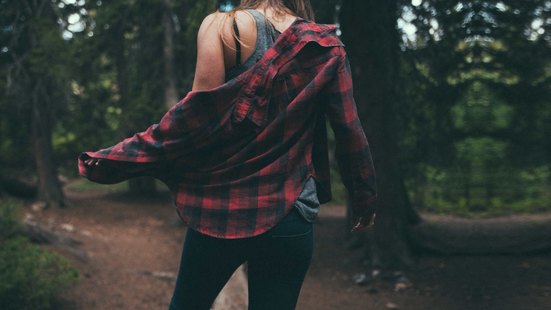 Forest Women Outdoors Photography Back Chill Out Crisromagosa Depth Of Field Plaid Shirt Model Lands 1920x1080