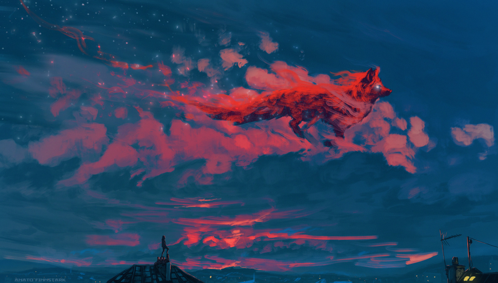 Illustration Landscape Sky Clouds Women Fox Fantasy Art Painting Anato Finnstark 1600x910