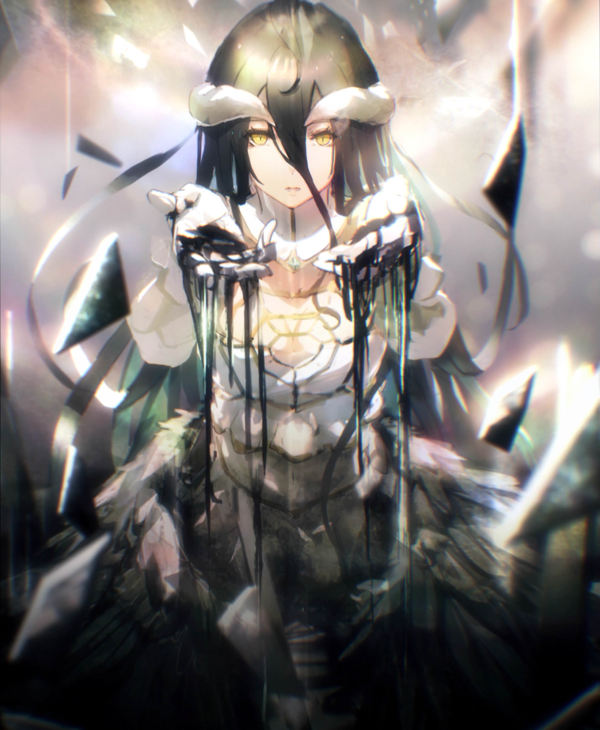Albedo OverLord Black Hair Dress White Dress Long Hair Horns Overlord Anime Wings Black Wings 1916x2329