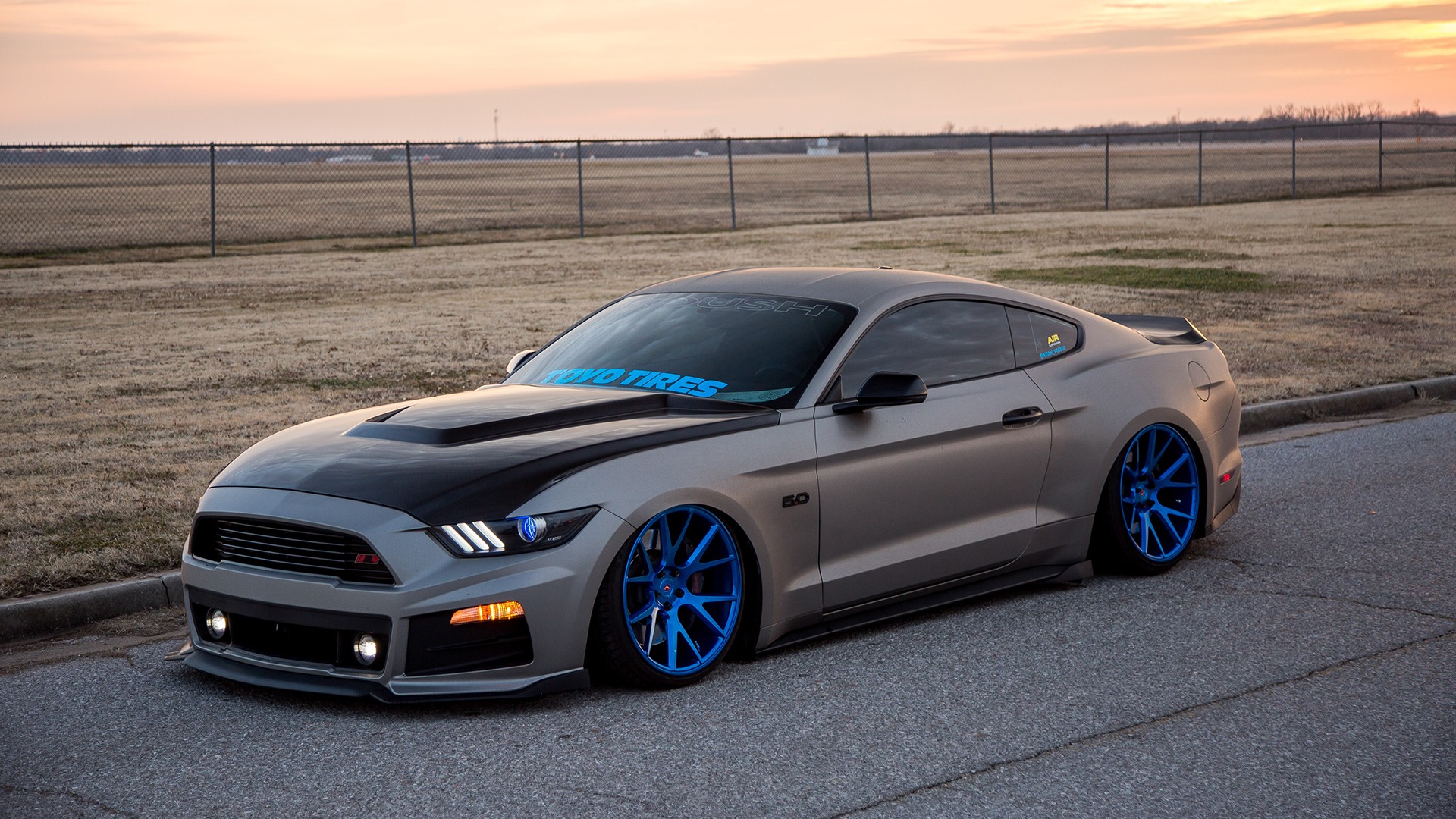 Ford Ford Mustang Rims Stance Air Ride Nature Sky Muscle Cars Tuning Colored Wheels 1920x1080