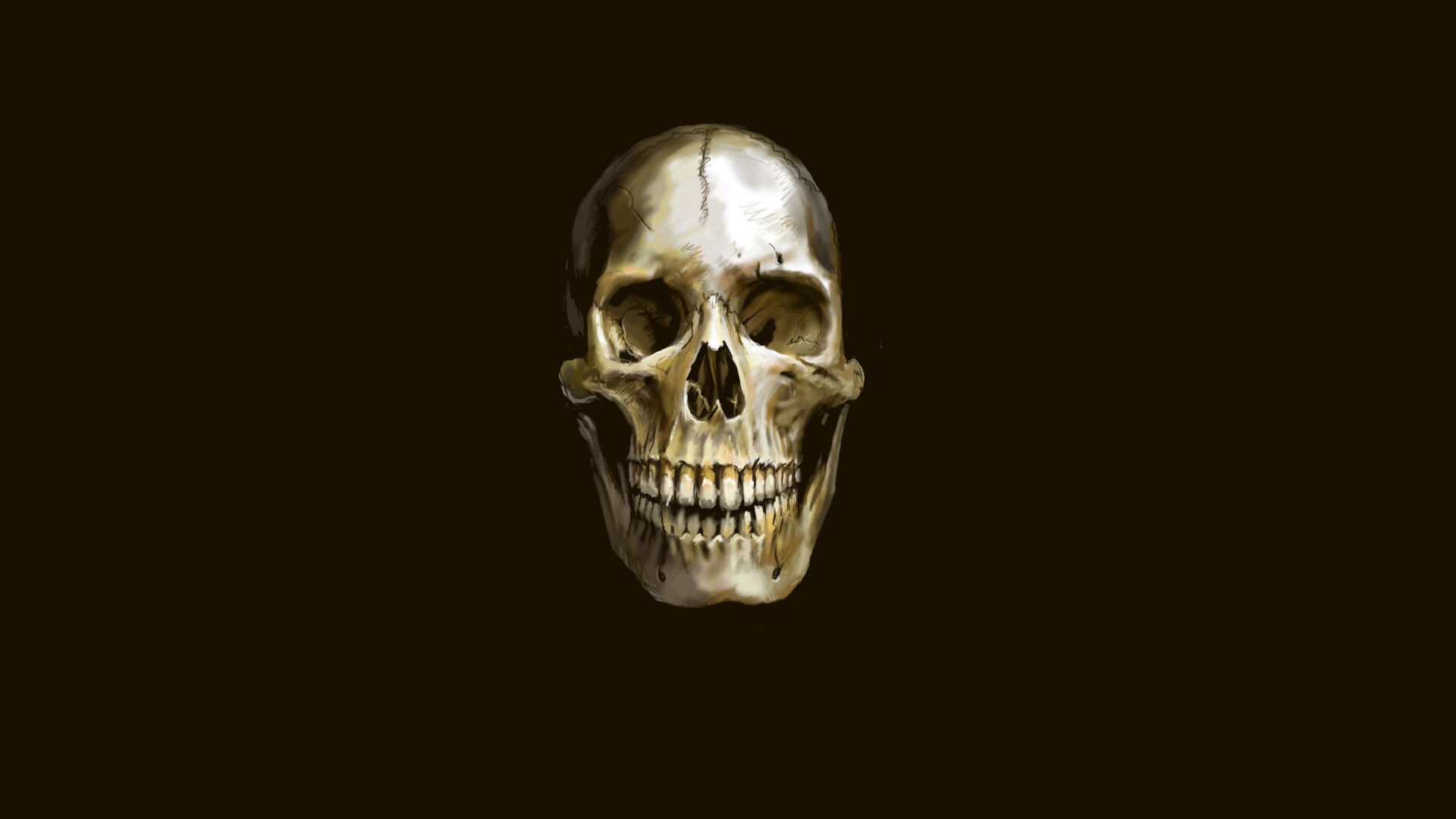 Digital Art Minimalism Skull Teeth Painting Brown Background 1920x1080