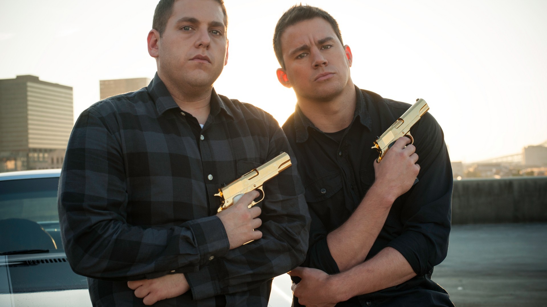 Actor Channing Tatum Gun Movies 1911 Gold Jonah Hill 1920x1080