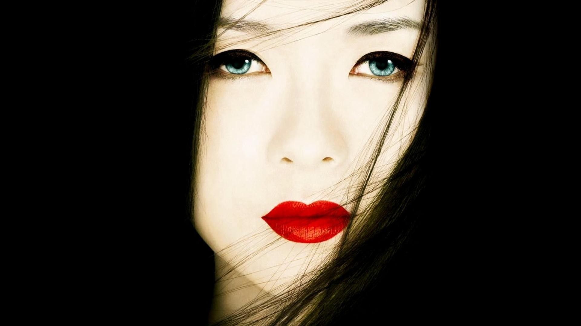 Face Movies Women Asian Red Lipstick Actress Dark Hair Closeup Fair Skin Blue Eyes 1920x1080
