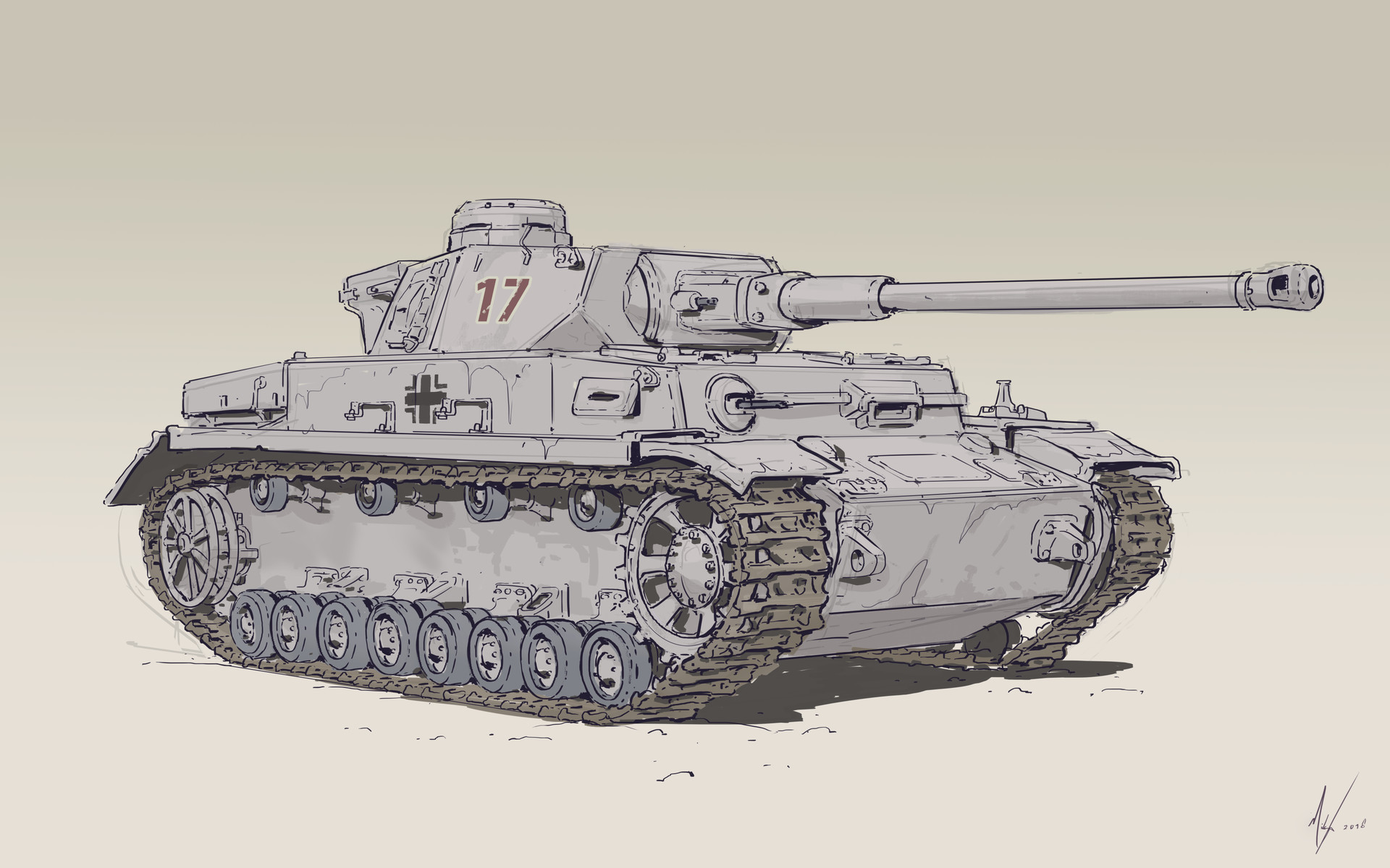 Michal Kus Artwork Digital Art Illustration Tank Vehicle Sketches Military Simple Background Drawing 1920x1200