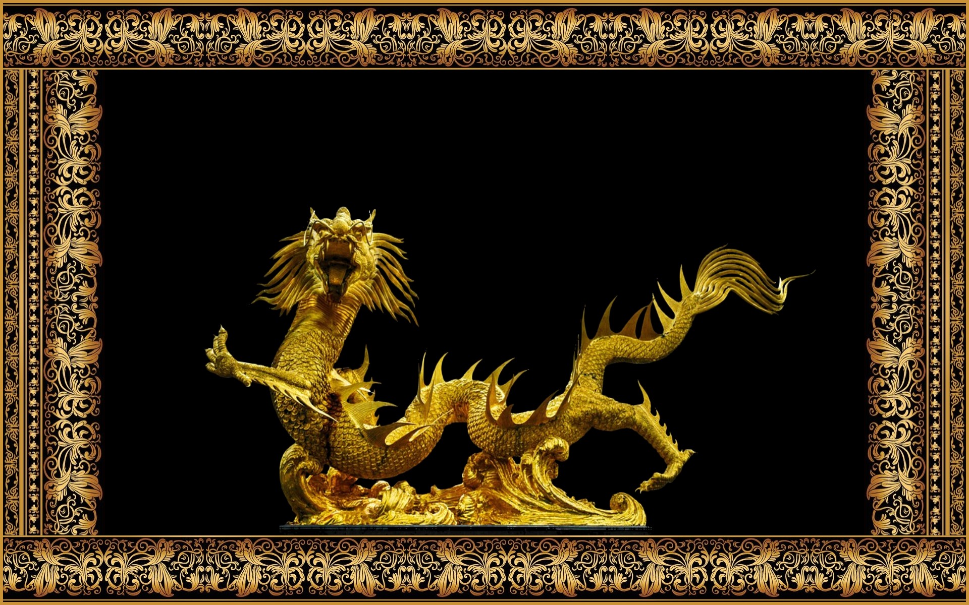 Chinas Wind Dragon Picture Frames Black Background 1920x1200