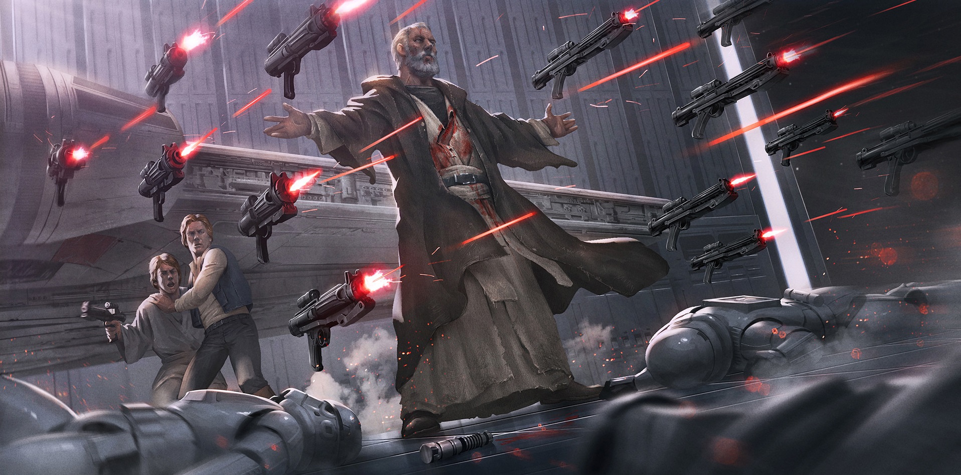 Star Wars Han Solo Luke Skywalker Stormtrooper Obi Wan Kenobi Star Wars Heroes Artwork 1917x947