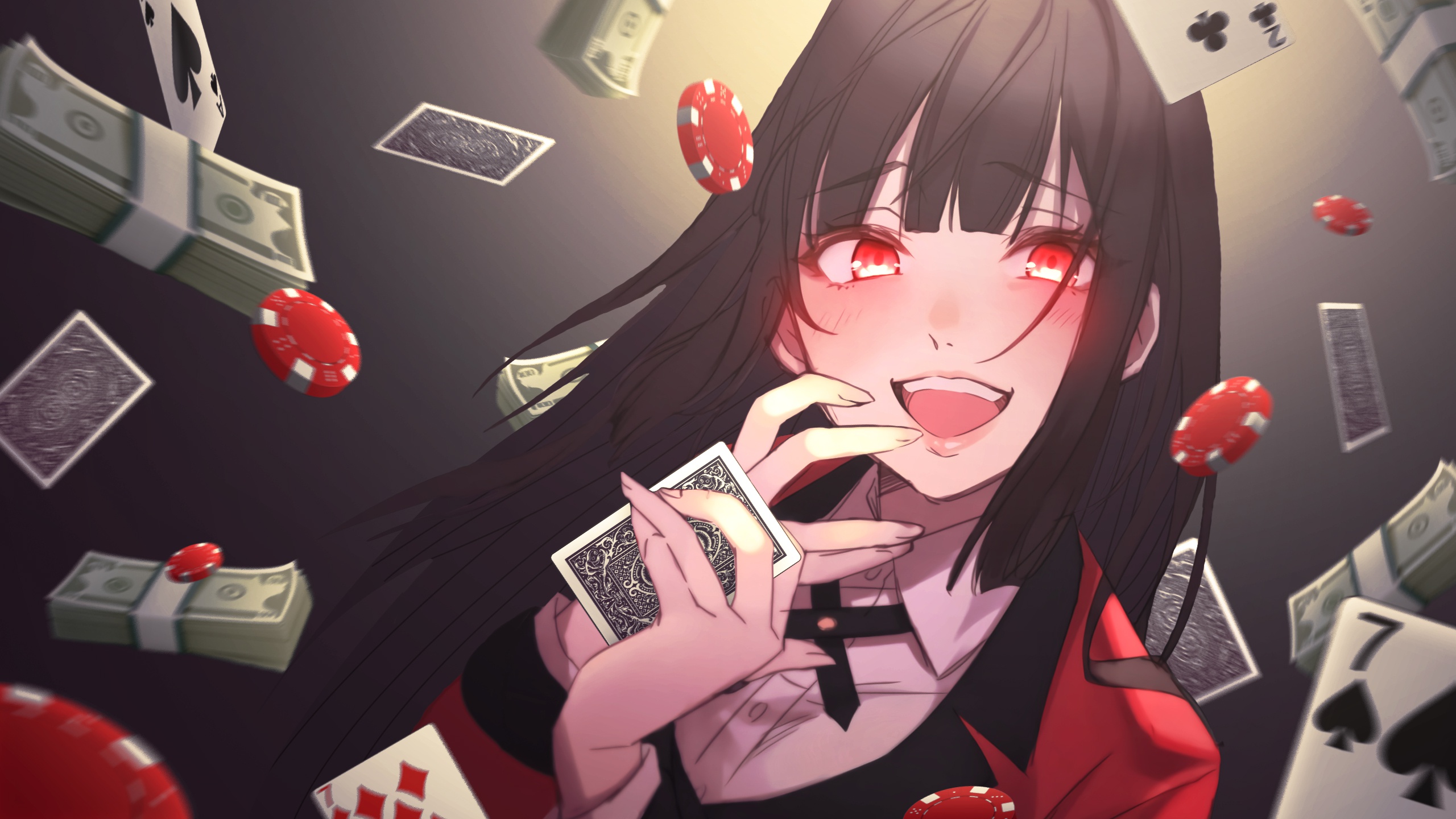 Anime Anime Girls Playing Cards Red Eyes Kakegurui Jabami Yumeko 2560x1440