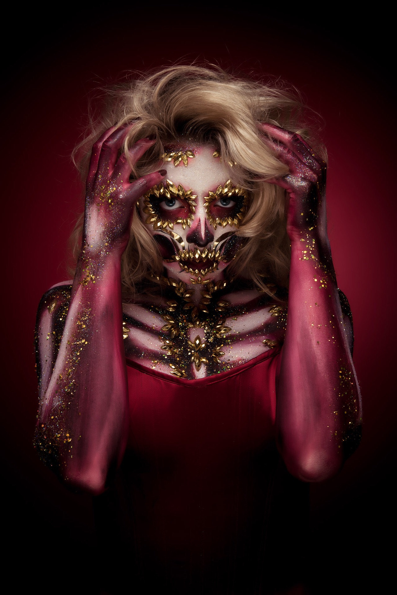 Makeup Red Background Women Model Skull Sugar Skull Gavin Woodgate 500px Face Paint Dia De Los Muert 1280x1918