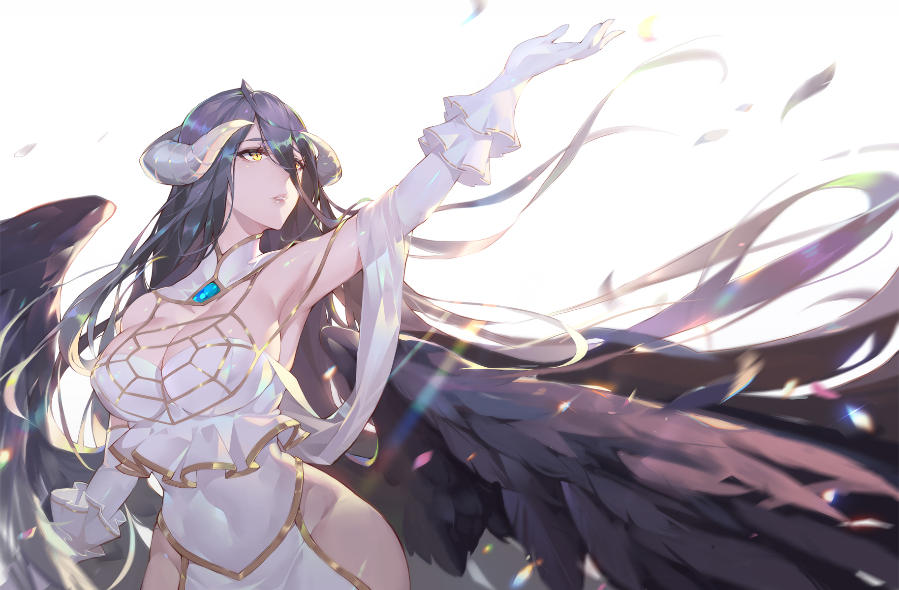 White Background Simple Background Albedo OverLord Horns Long Hair Overlord Wings Black Wings White  1827x1200