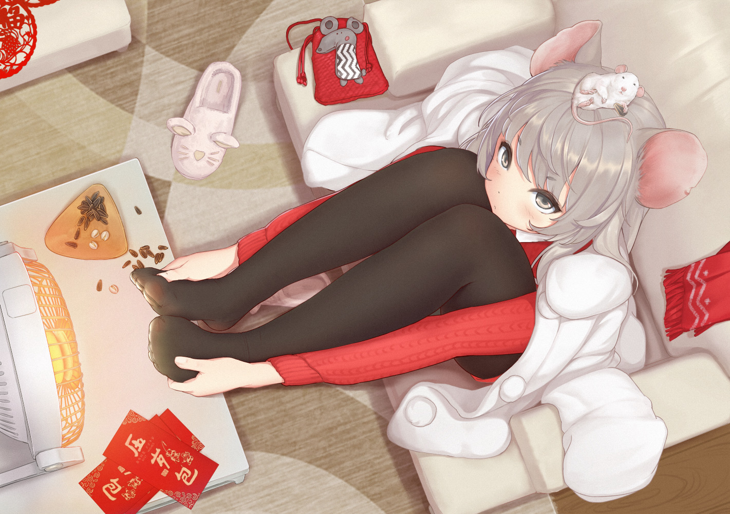 Anime Anime Girls Digital Art Artwork 2D Portrait Mice Feet Legs Indoors Mouse Girls Animal Ears Top 1421x1000