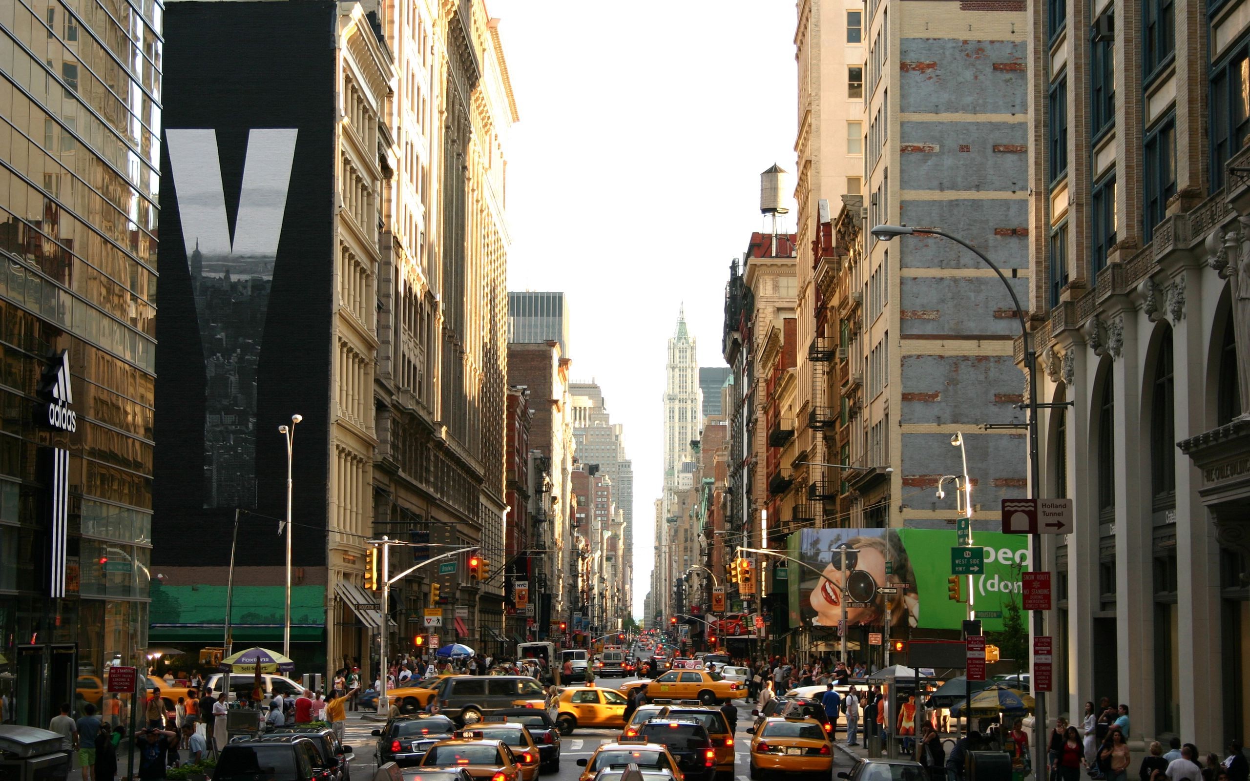 New York City Cityscape Traffic Advertisements Taxi City Street 2560x1600