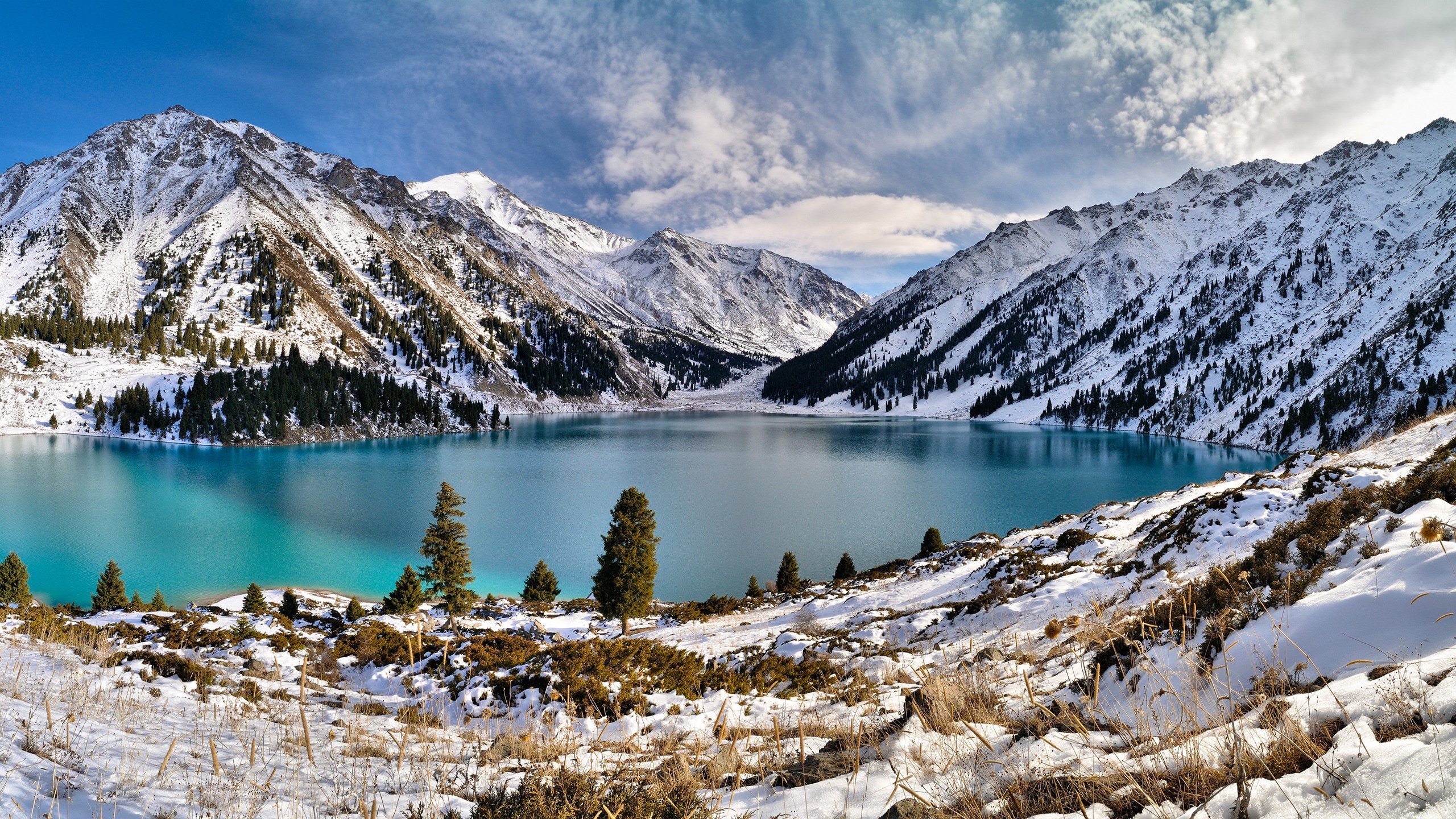 Nature Sky Mountains Winter Lake Landscape Kazakhstan 2560x1440