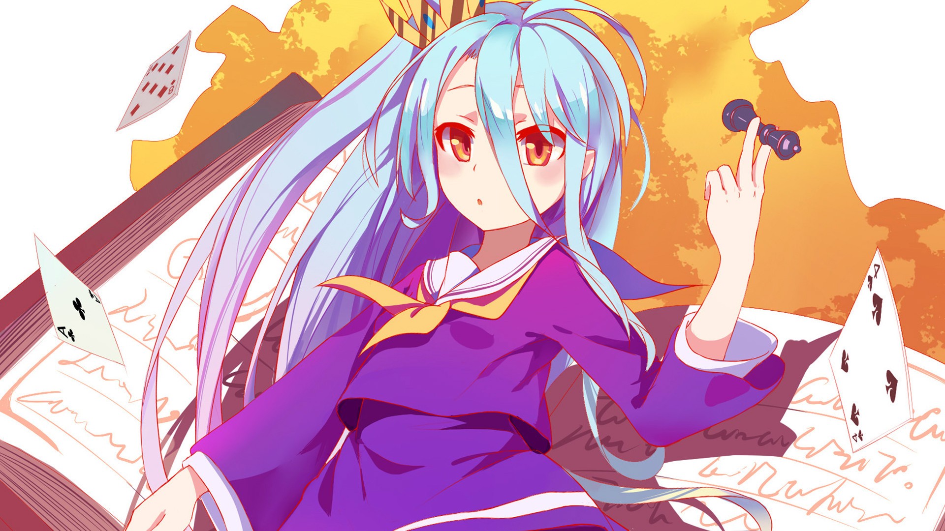 No Game No Life Shiro No Game No Life Playing Cards Numbers Red Eyes Blue Hair Long Hair Anime Girls 1920x1080