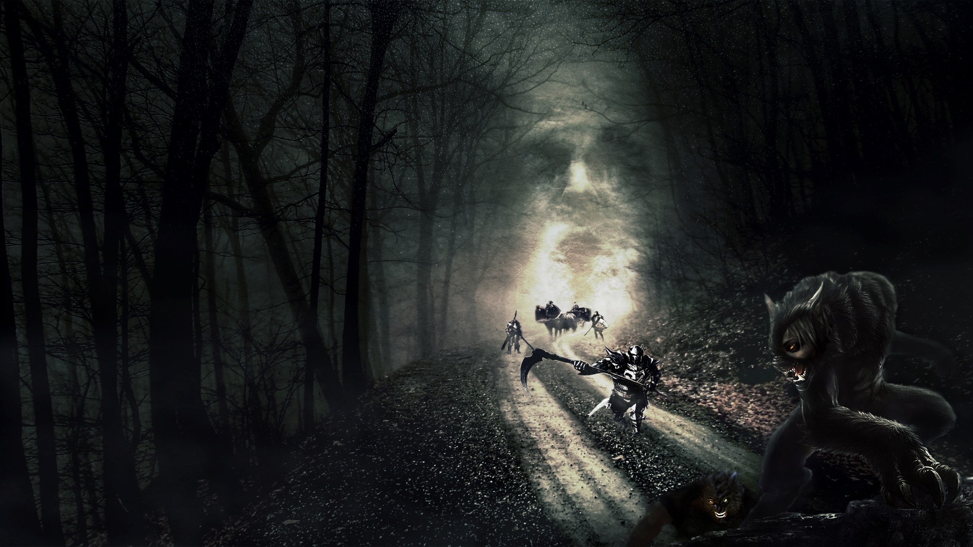 Dark Horror Knight Werewolves Forest 1920x1080