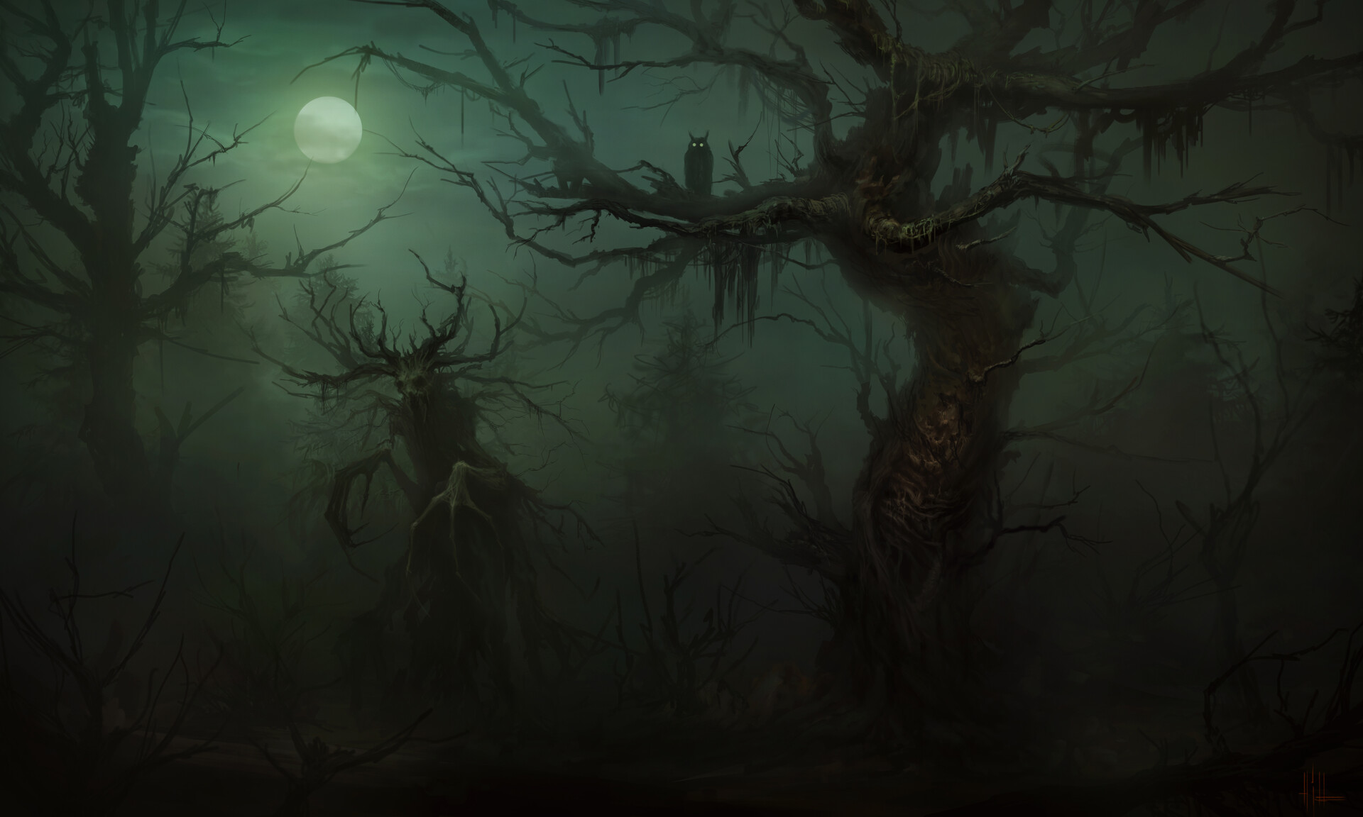 Yuri Hill Horror Forest Moon Moonlight Dark 1920x1152
