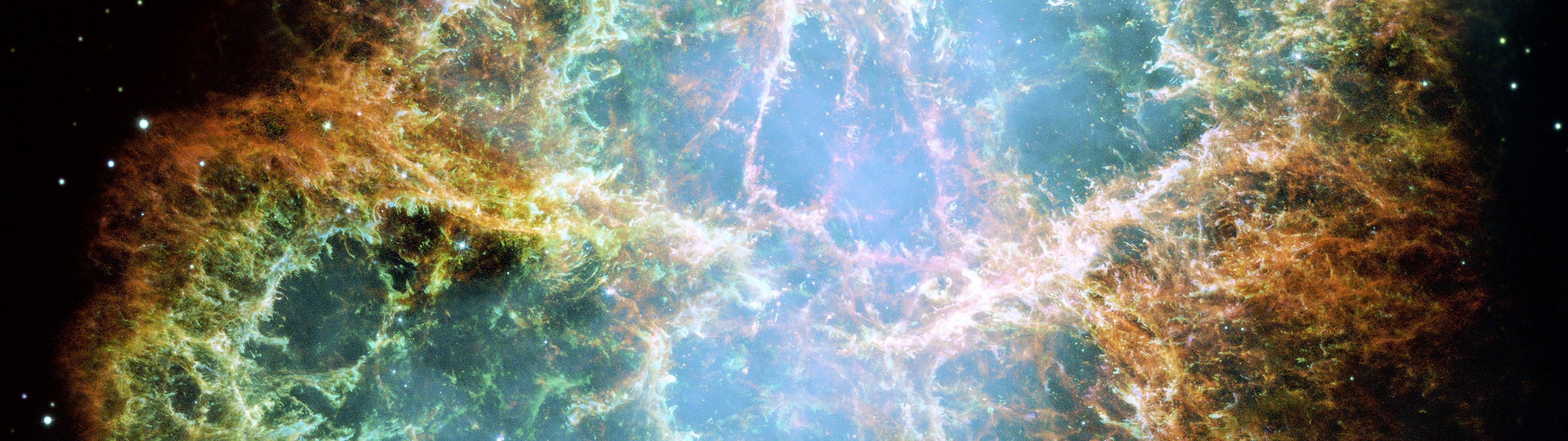 Multiple Display Stars Space Colorful Galaxy Universe Crab Nebula 3840x1080