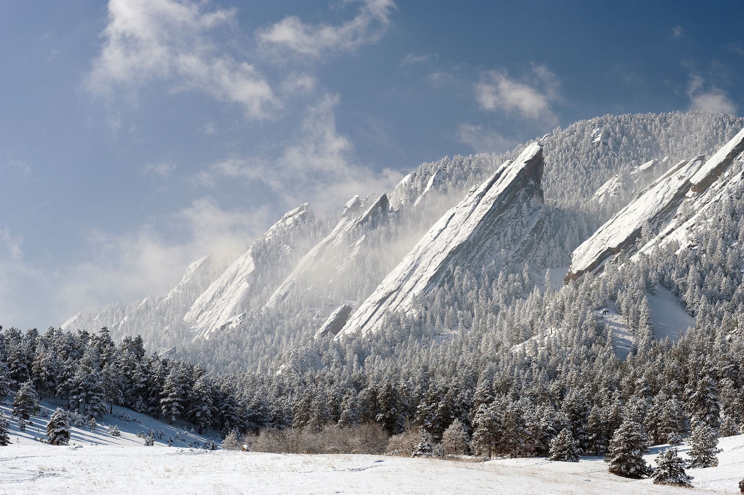 Nature Mountains Forest Winter Flatirons Colorado Surreal 2400x1597