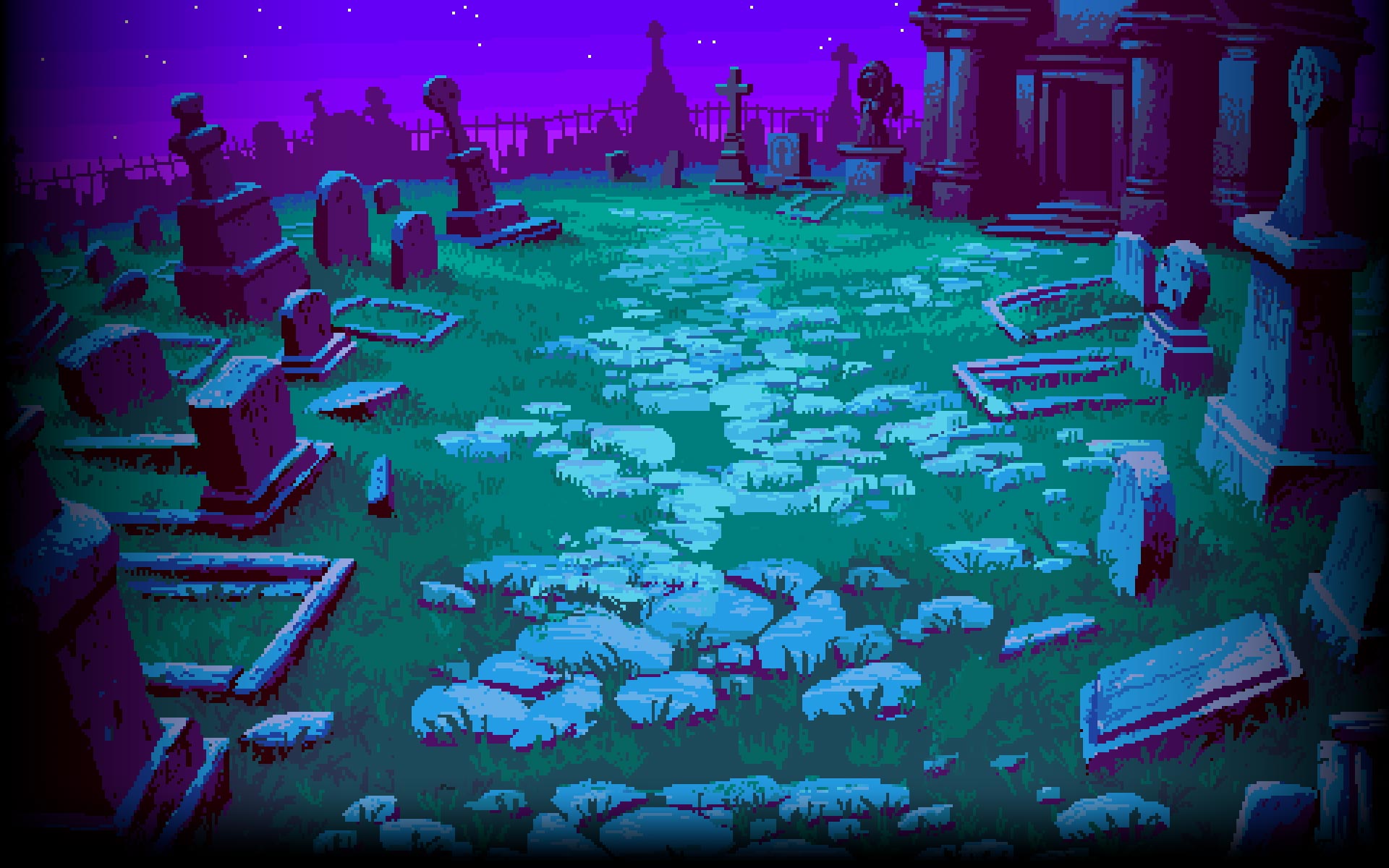 Digital Art Pixel Art Pixels Pixelated Grave Cemetery Night Tombstones Spooky Stones Knights Of Pen  1920x1200