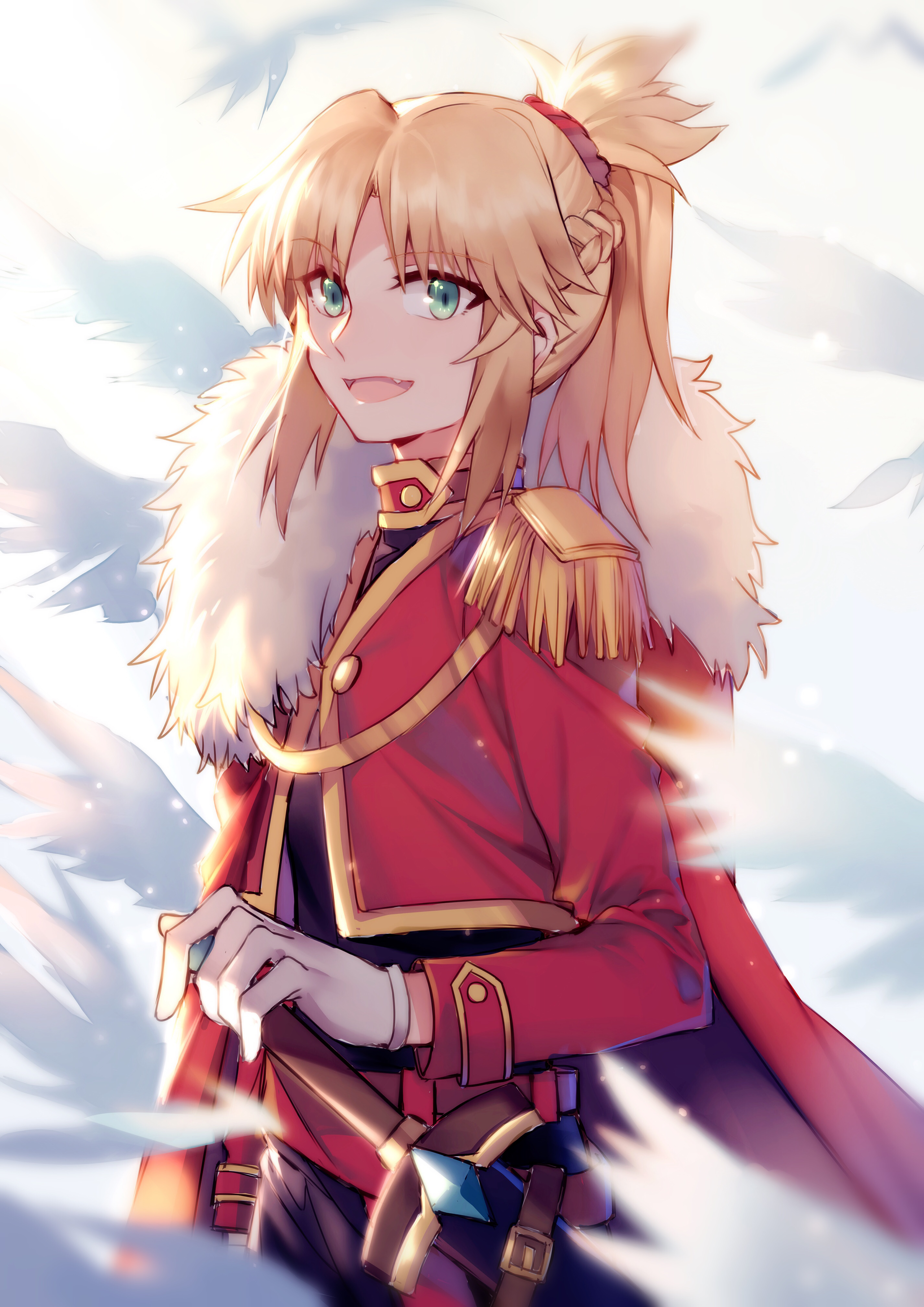Fate Series Fate Apocrypha Anime Girls Long Hair Blond Hair Green Eyes Feathers Ponytail Saber Of Re 2851x4032