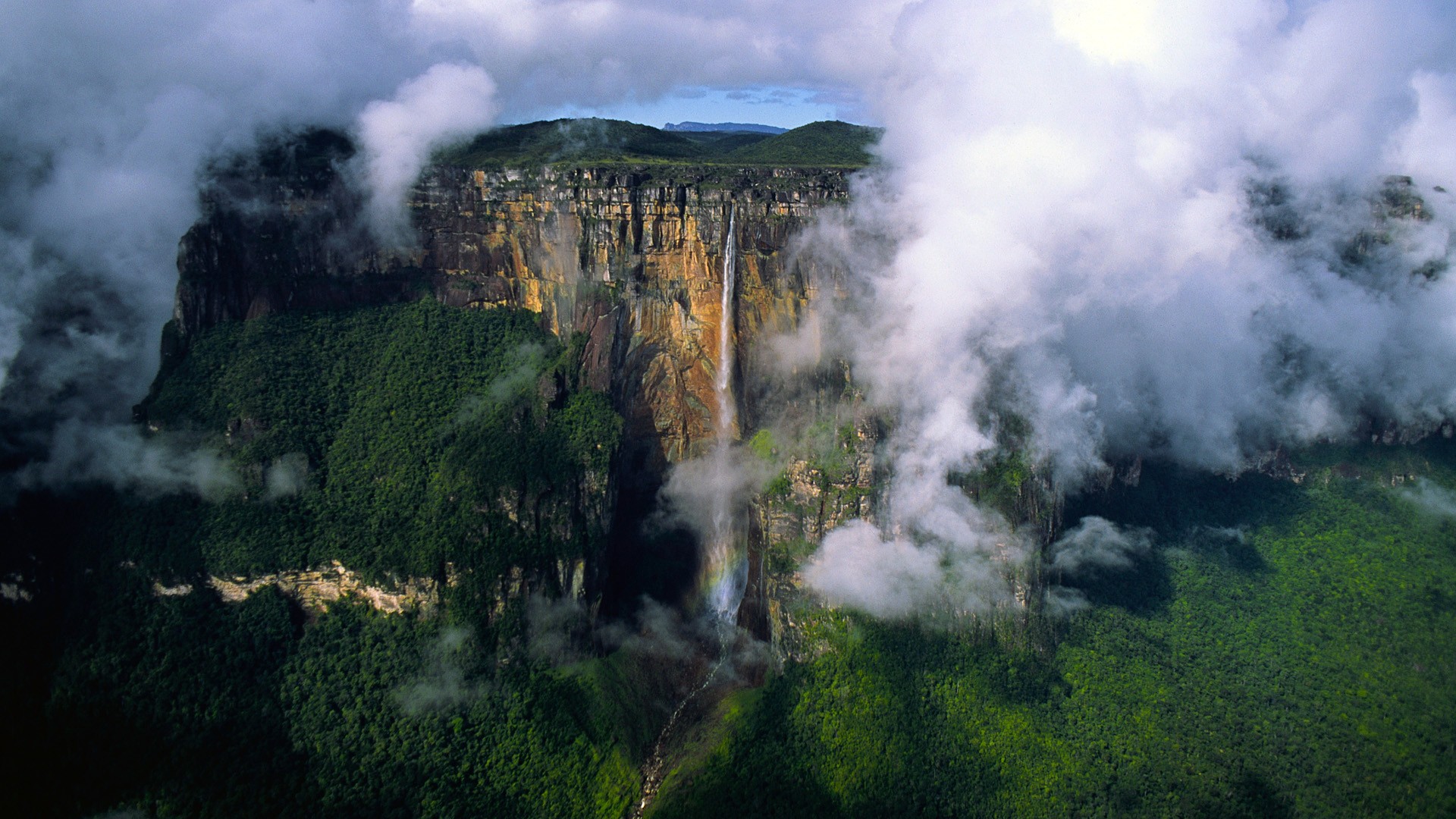 Nature Waterfall Clouds Venezuela Landscape 1920x1080