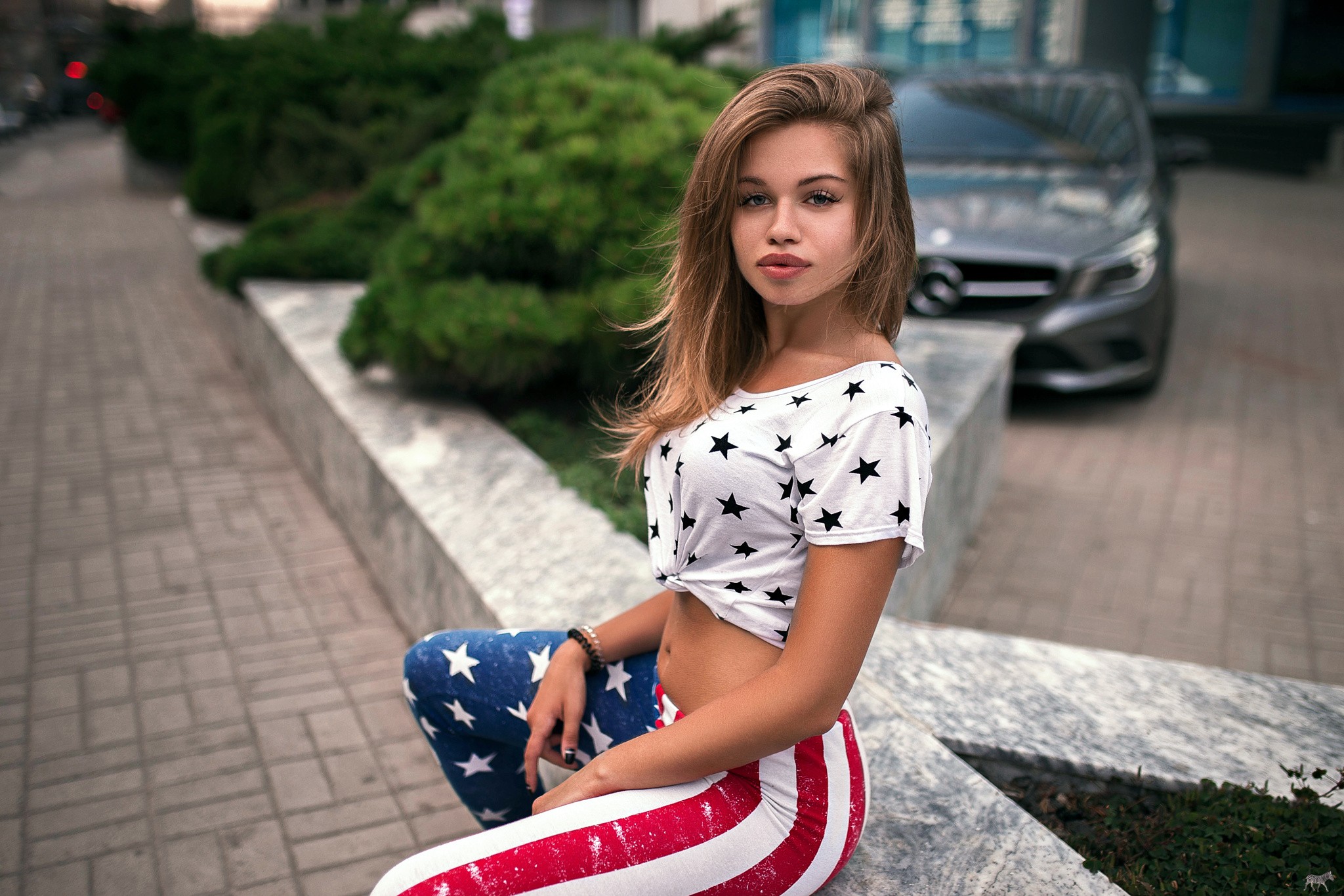 Women T Shirt Pants Portrait Sitting Irina Petrenko Novinskaya 2048x1365