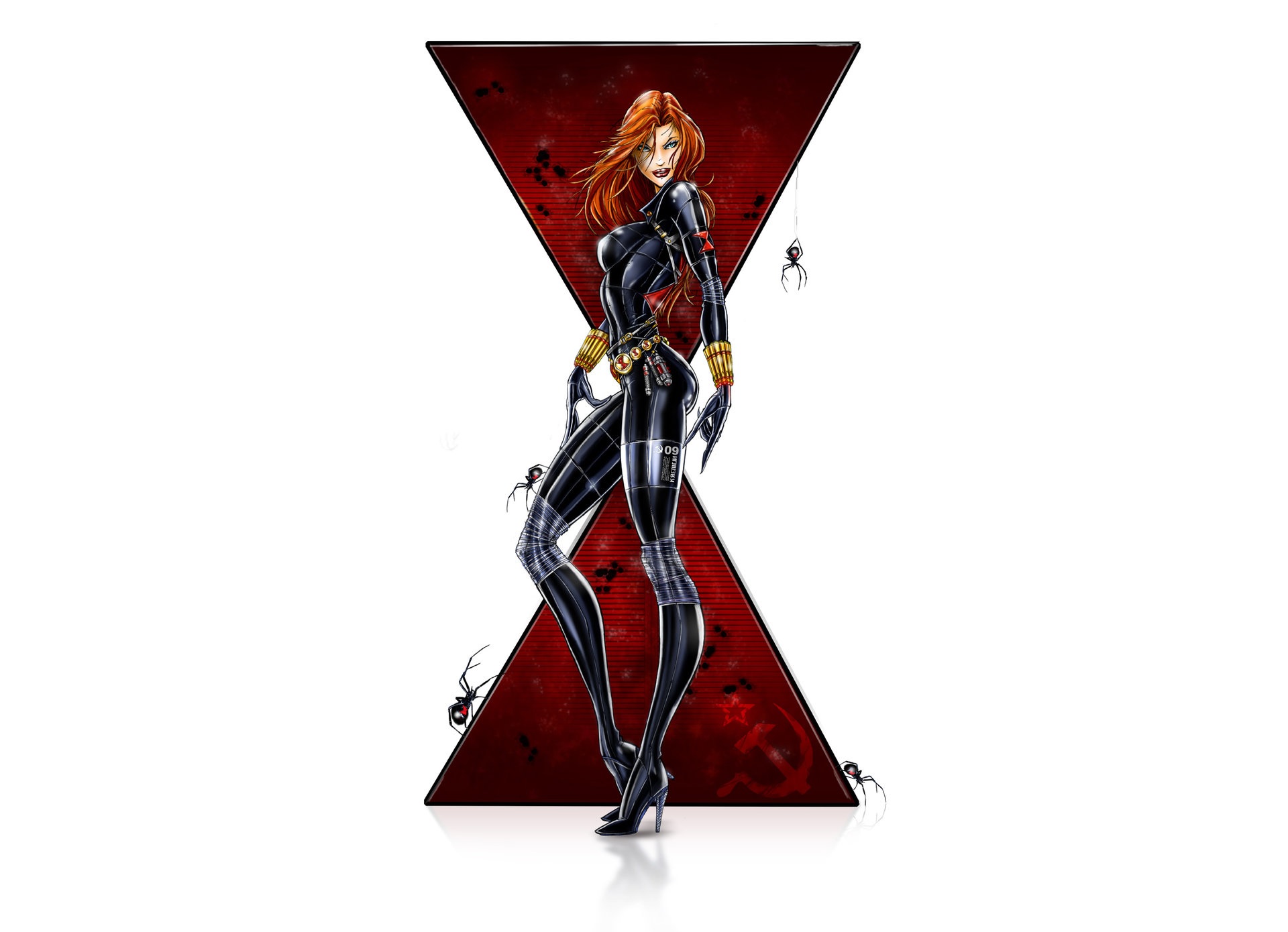 Black Widow Marvel Comics Women Redhead Spider Suite High Heels Boots Artwork Digital Art Fantasy Ar 1920x1390