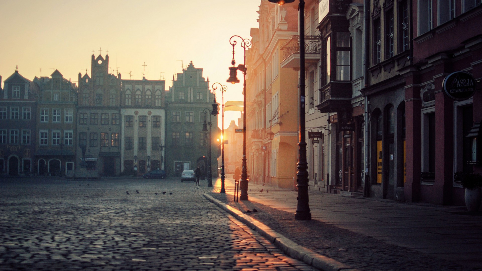 Cityscape Architecture Street Poland Poznan Morning 1920x1080