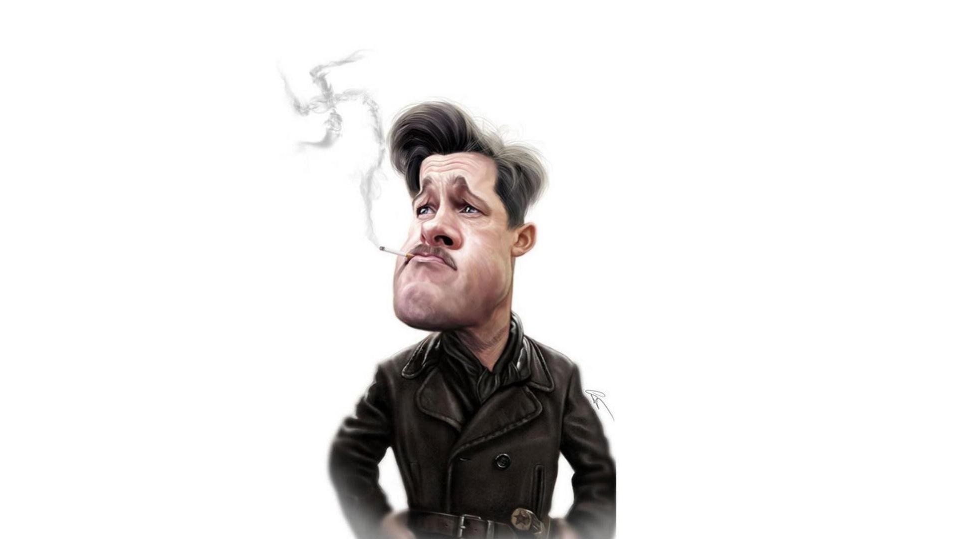 Brad Pitt Swastika Humor Caricature White White Background Smoking 1920x1080