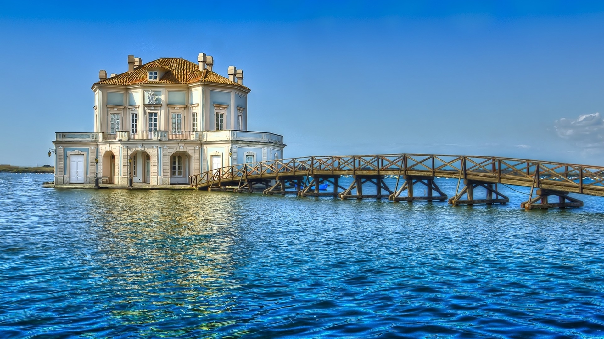 Naples Campania Lake Fusaro Casina Lake Bridge House Sky Italy 1920x1080