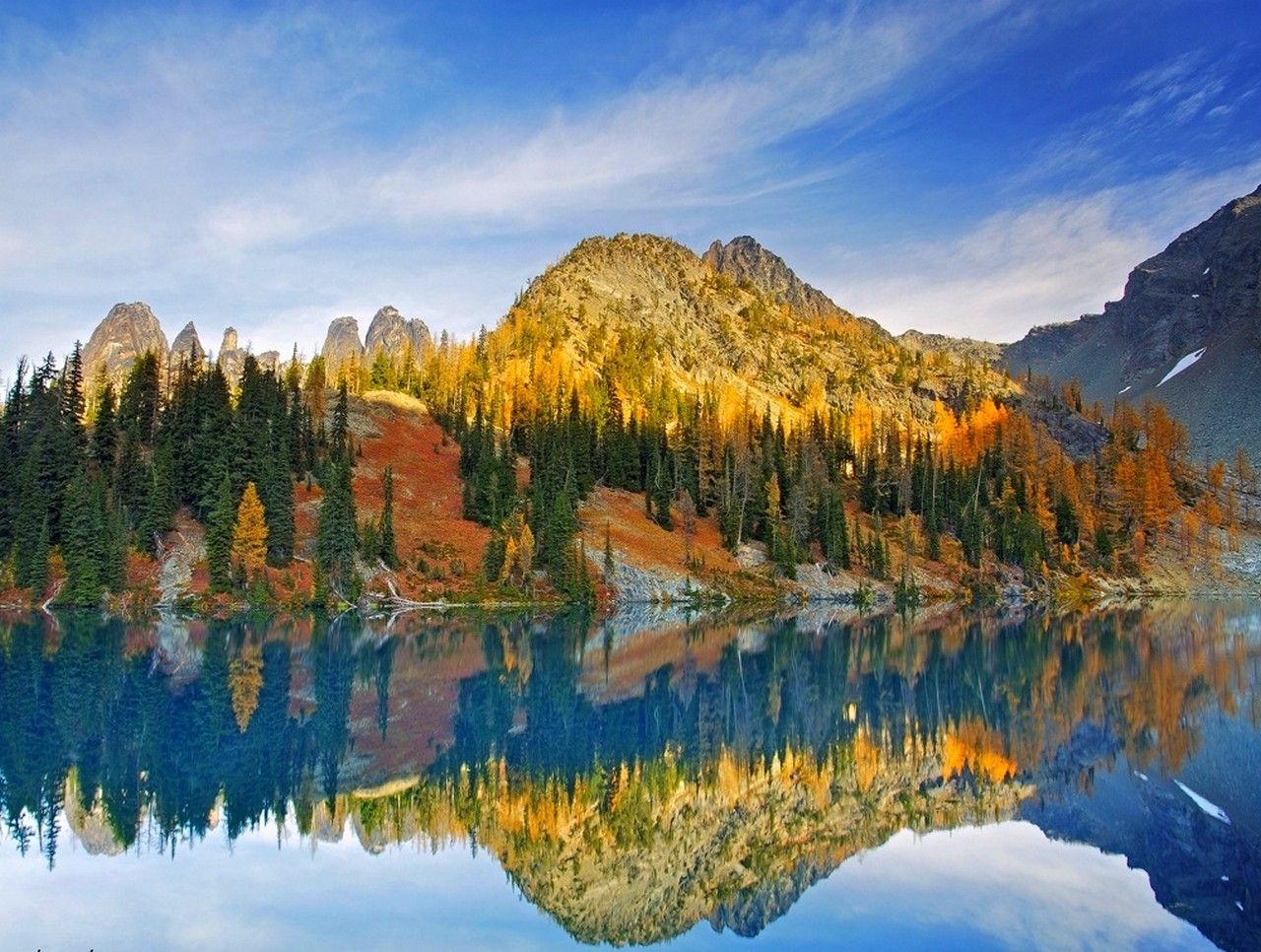 Blue Lake Reflection Washington State Sunlight Mountains Forest Nature Landscape 1280x966