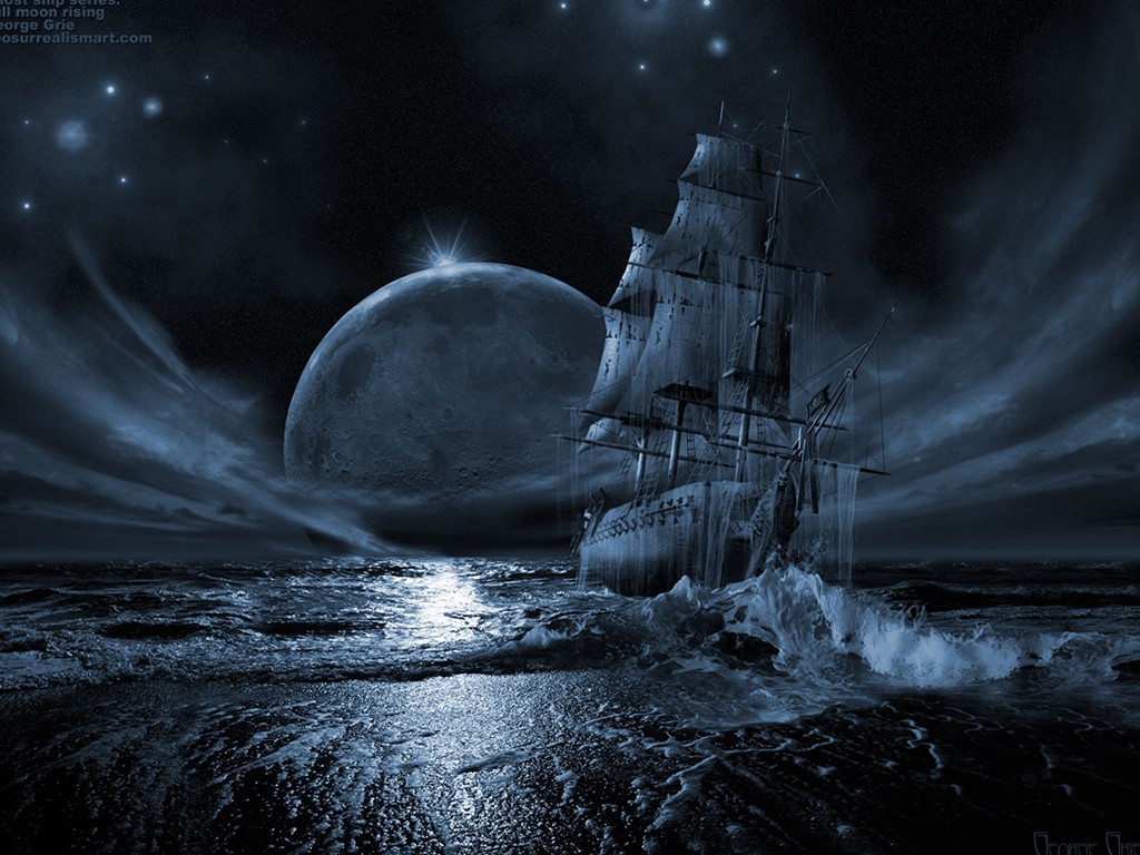 Fantasy Art Ghost Ship Sailing Ship Sky Digital Art Night Sea 1024x768
