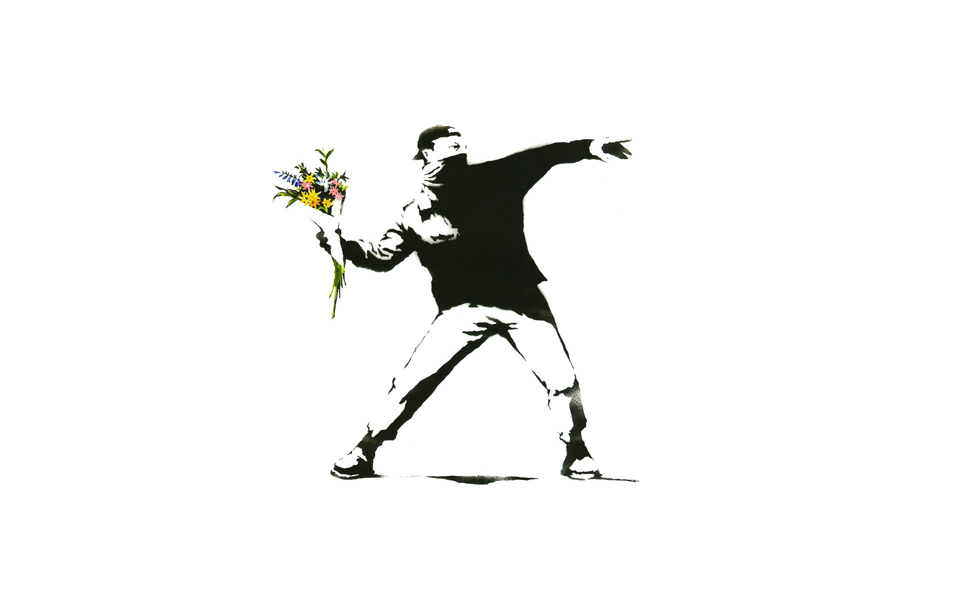 Minimalism White Background Banksy Graffiti Men Flowers Selective Coloring Protestors 1920x1200